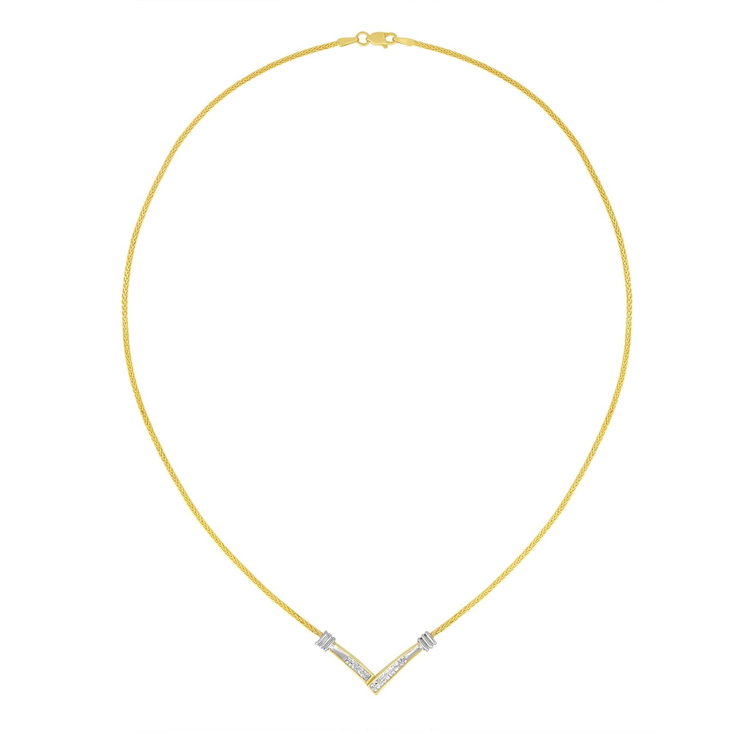 14K Yellow and White Gold 1/4 Cttw Princess Cut Diamond Channel-Set “V” Shape 18" Pendant Necklace (H-I Color, SI2-I1 Clarity)-1