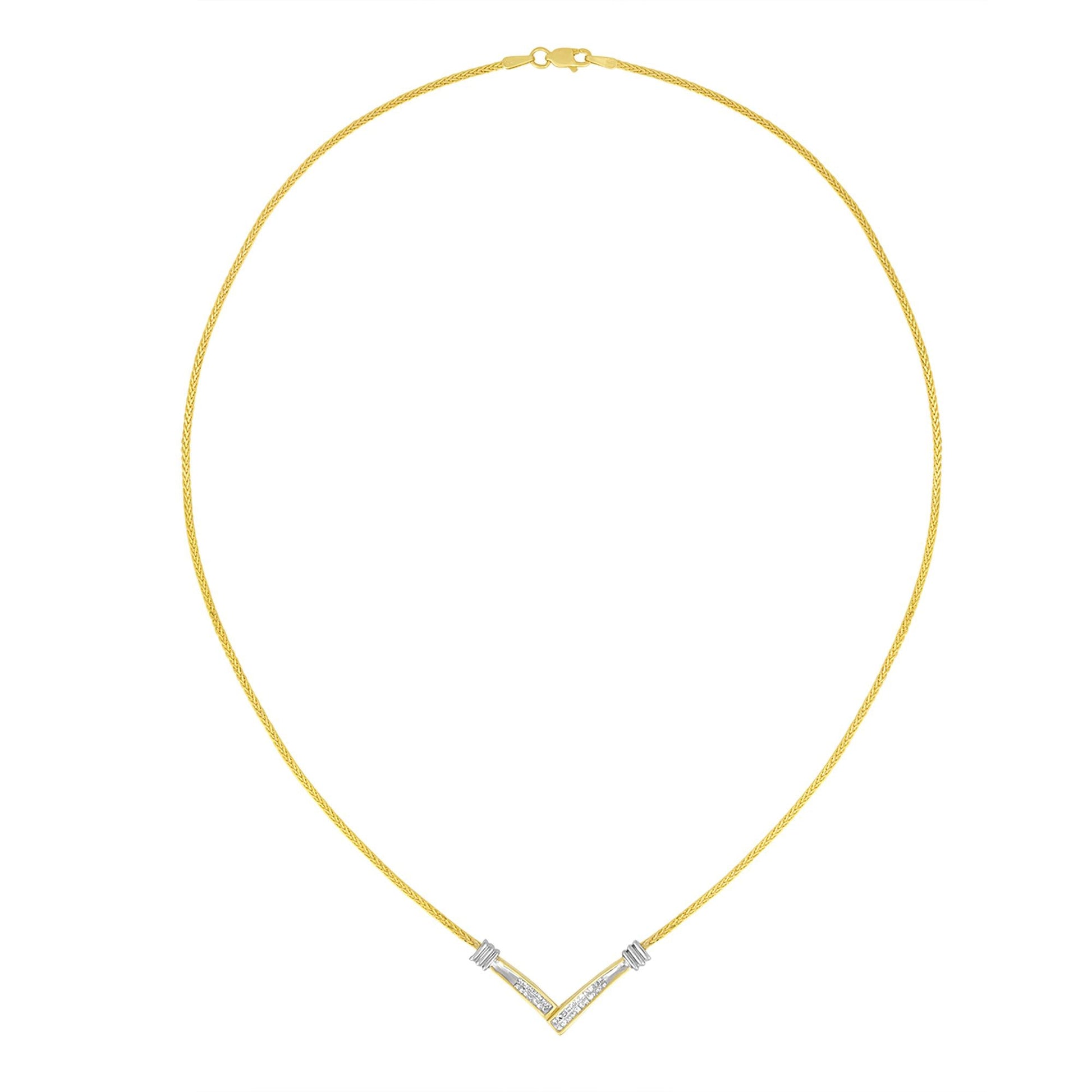 14K Yellow and White Gold 1/4 Cttw Princess Cut Diamond Channel-Set “V” Shape 18" Pendant Necklace (H-I Color, SI2-I1 Clarity)-1