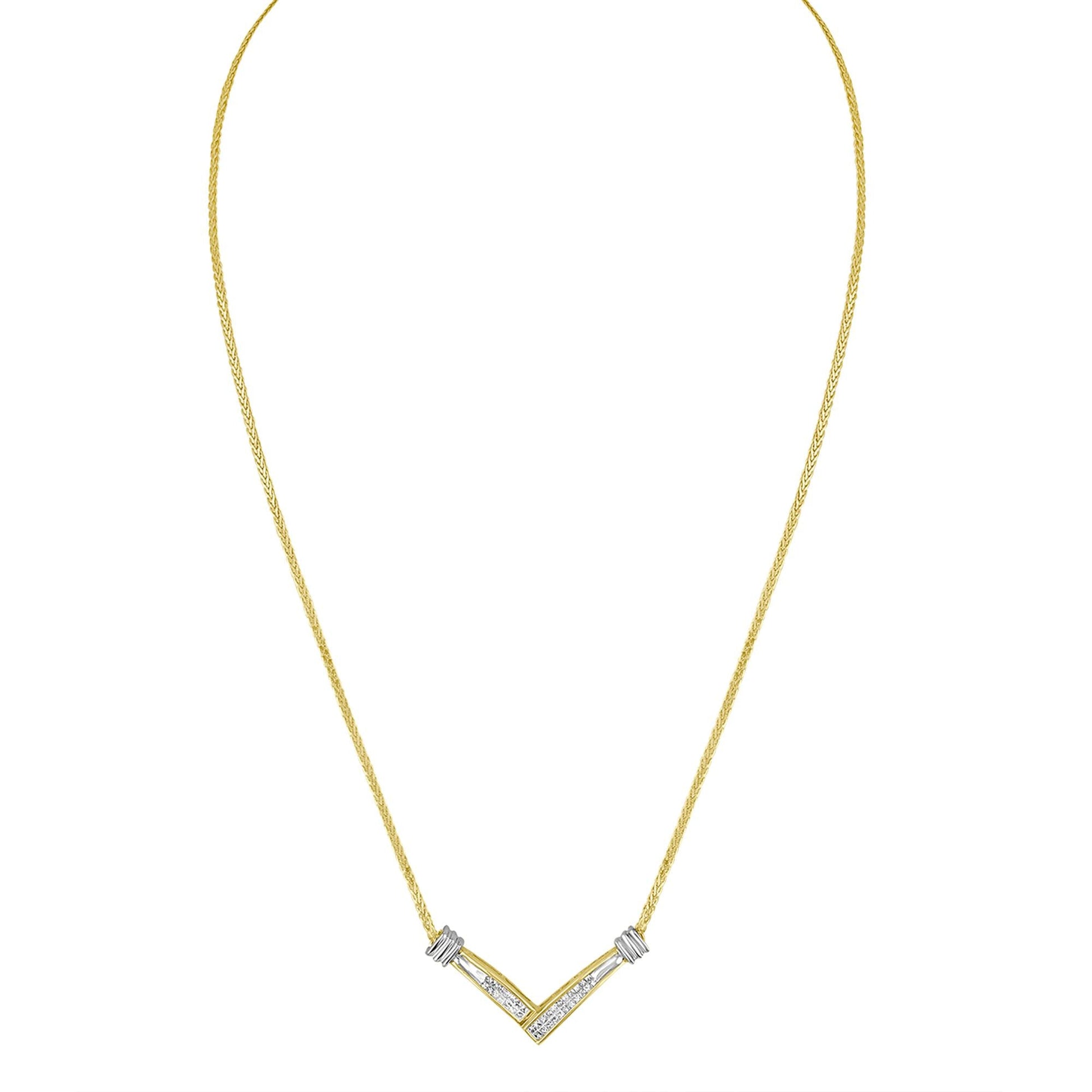 14K Yellow and White Gold 1/4 Cttw Princess Cut Diamond Channel-Set “V” Shape 18" Pendant Necklace (H-I Color, SI2-I1 Clarity)-3