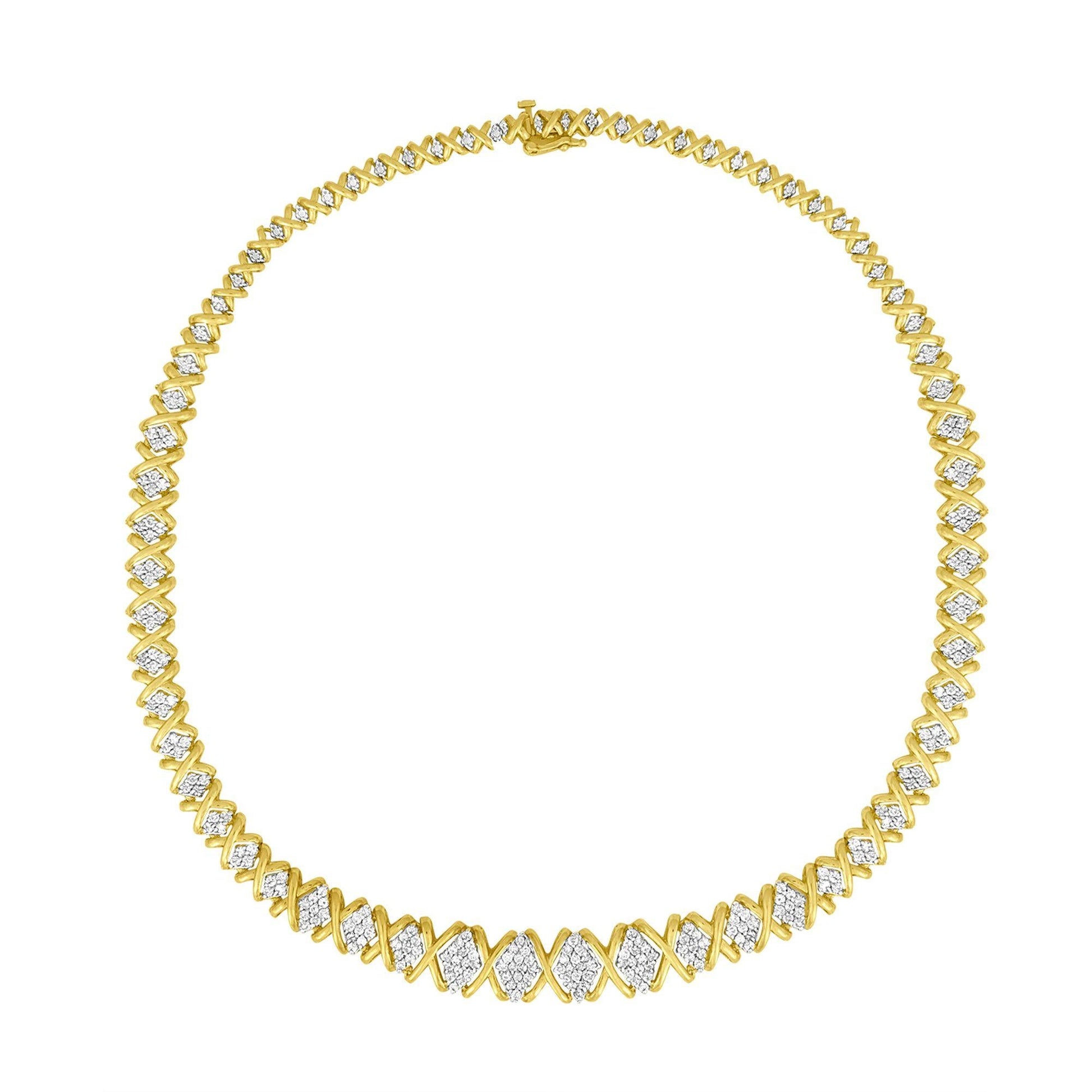10K Yellow Gold 4 cttw Brilliant Round-Cut Diamond Graduating Riviera Statement Necklace (H-I Color, I2-I3 Clarity)-0