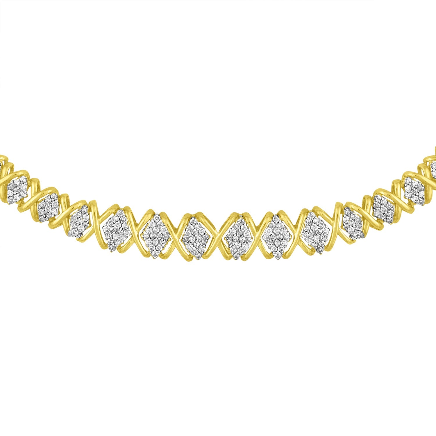 10K Yellow Gold 4 cttw Brilliant Round-Cut Diamond Graduating Riviera Statement Necklace (H-I Color, I2-I3 Clarity)-3