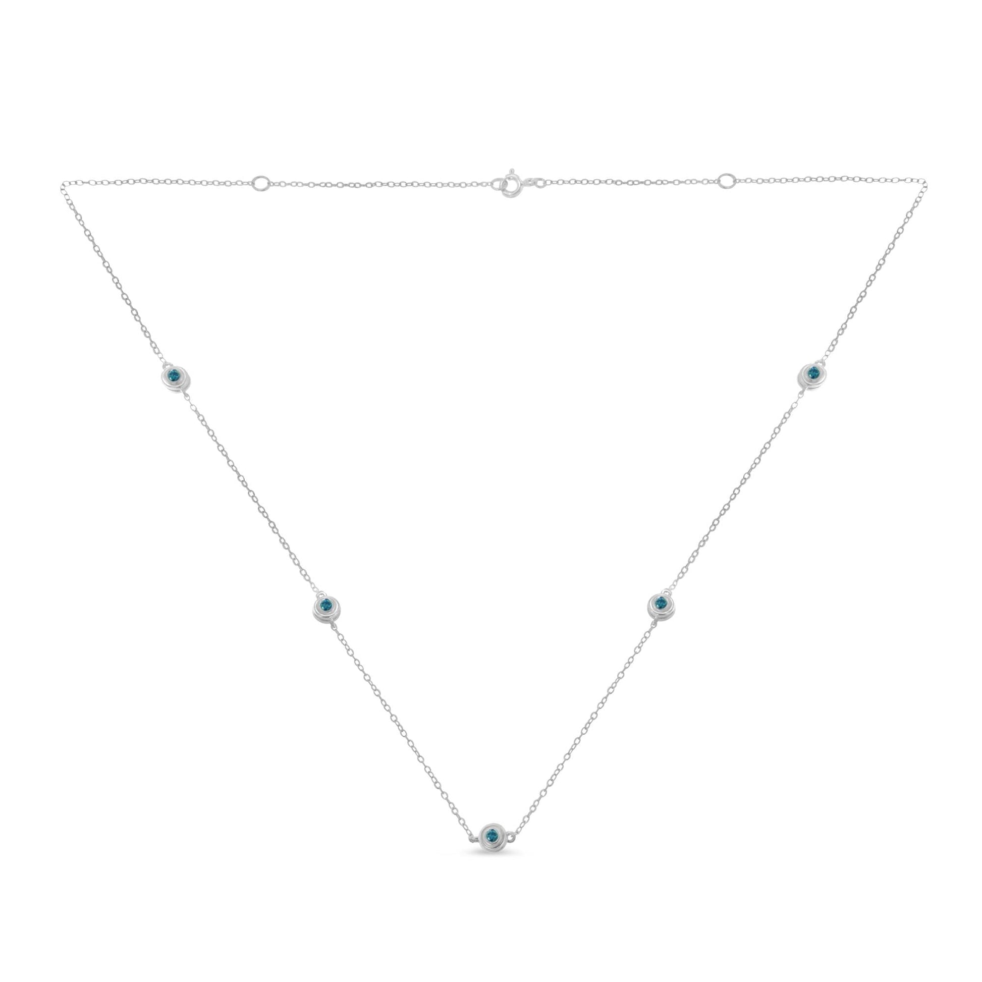 Sterling Silver Treated Blue Color Diamond Station Necklace (1/2 cttw, Blue Color, I2-I3 Clarity)-0