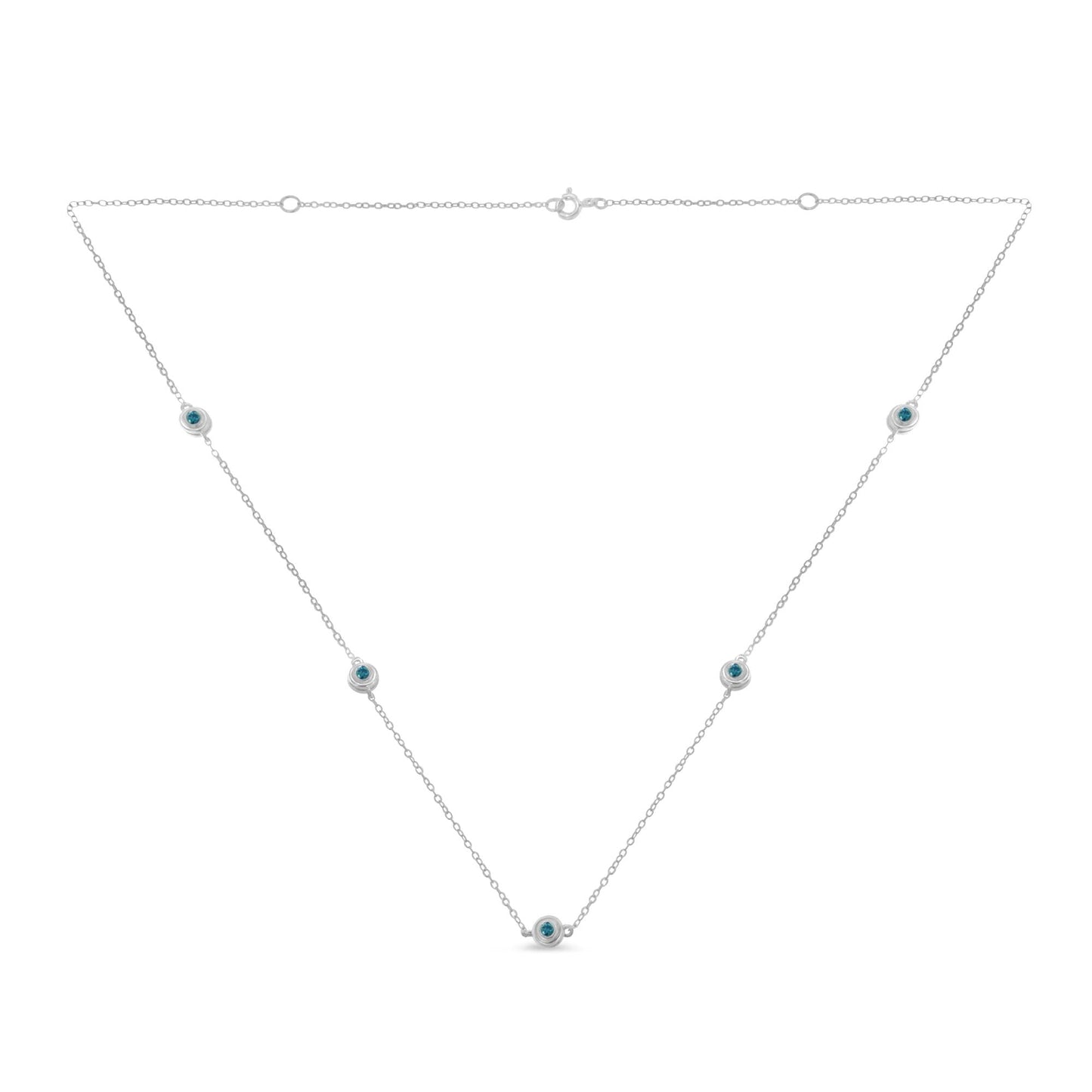 Sterling Silver Treated Blue Color Diamond Station Necklace (1/2 cttw, Blue Color, I2-I3 Clarity)-0