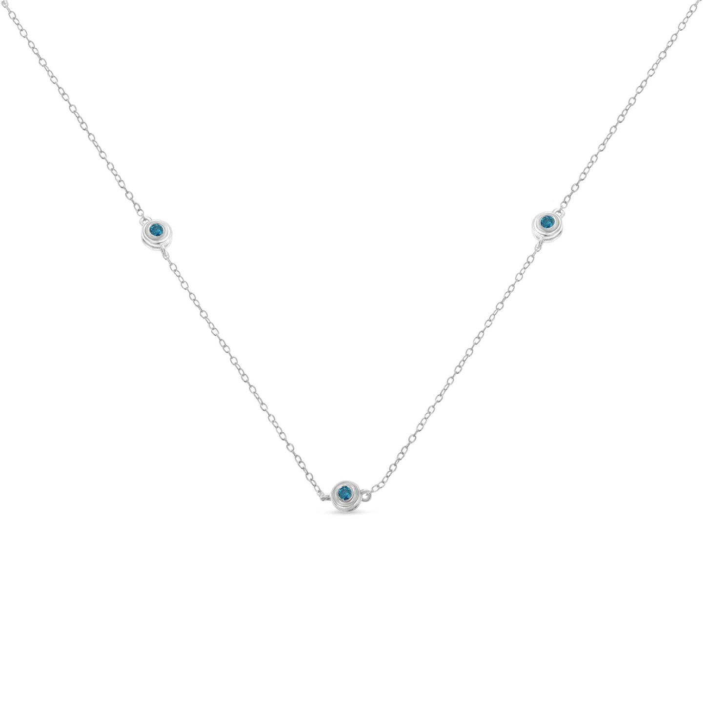 Sterling Silver Treated Blue Color Diamond Station Necklace (1/2 cttw, Blue Color, I2-I3 Clarity)-1