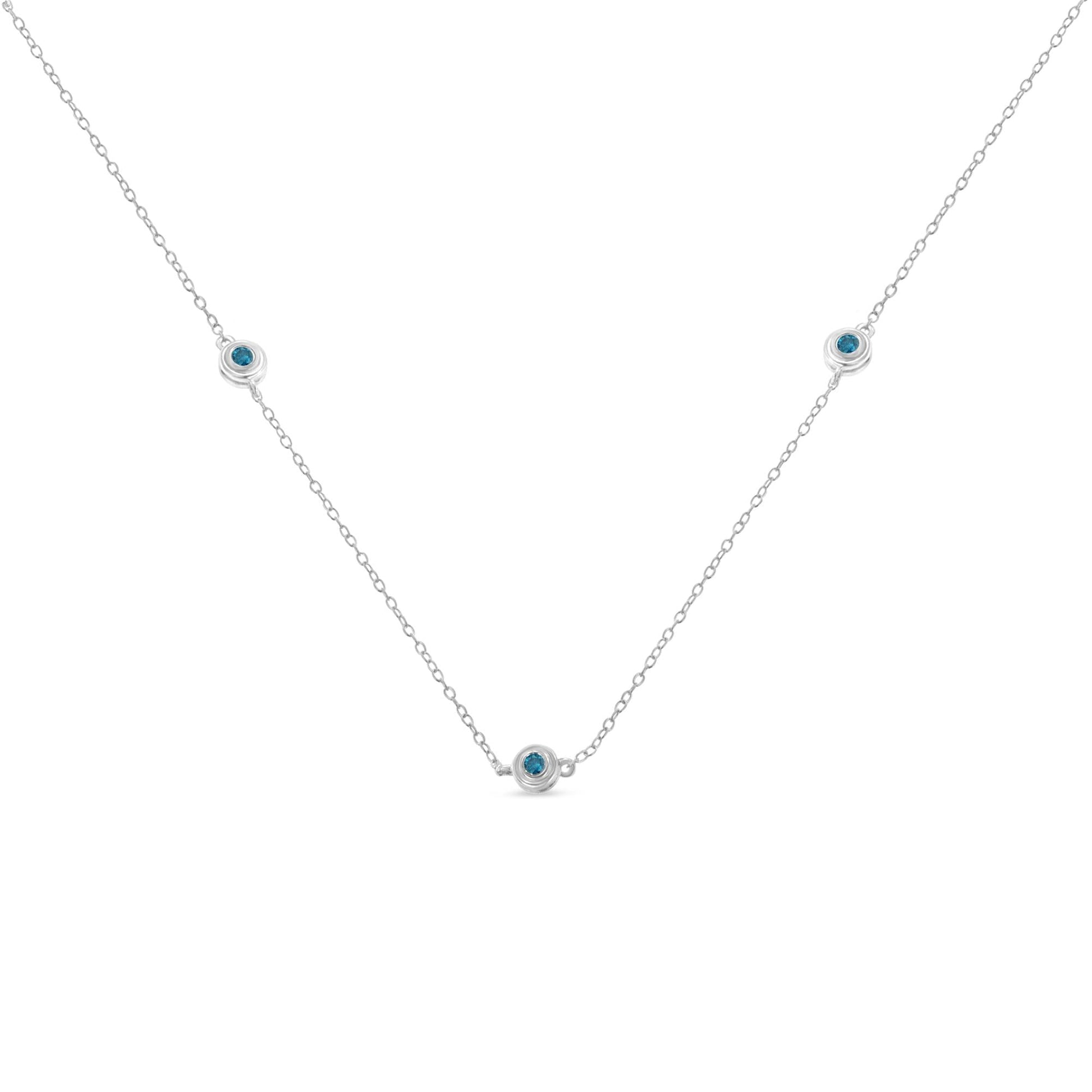 Sterling Silver Treated Blue Color Diamond Station Necklace (1/2 cttw, Blue Color, I2-I3 Clarity)-1