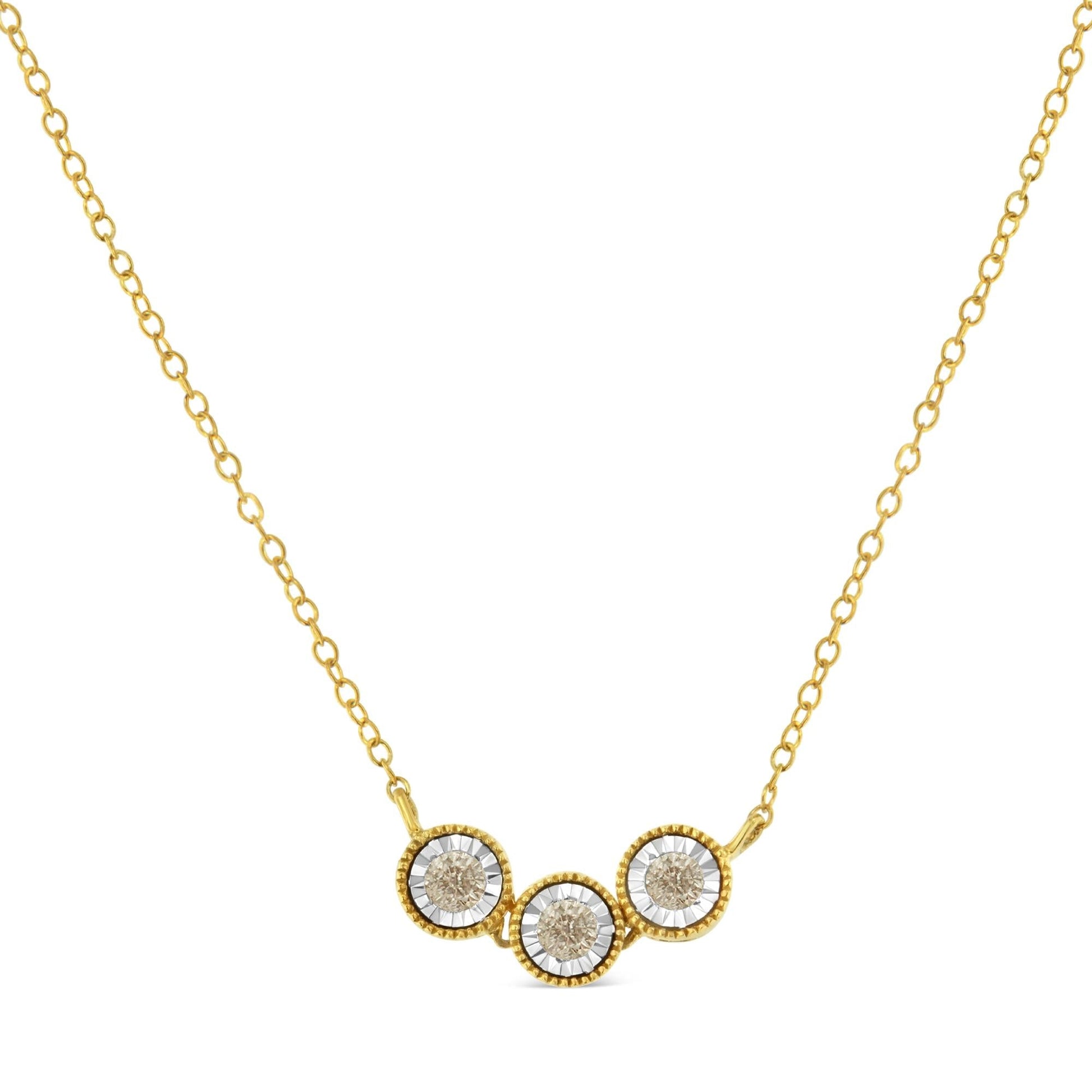 Two-Toned Sterling-Silver Champagne Diamond 3 Stone Necklace (1/4 cttw, K-L Color, I2-I3 Clarity)-1