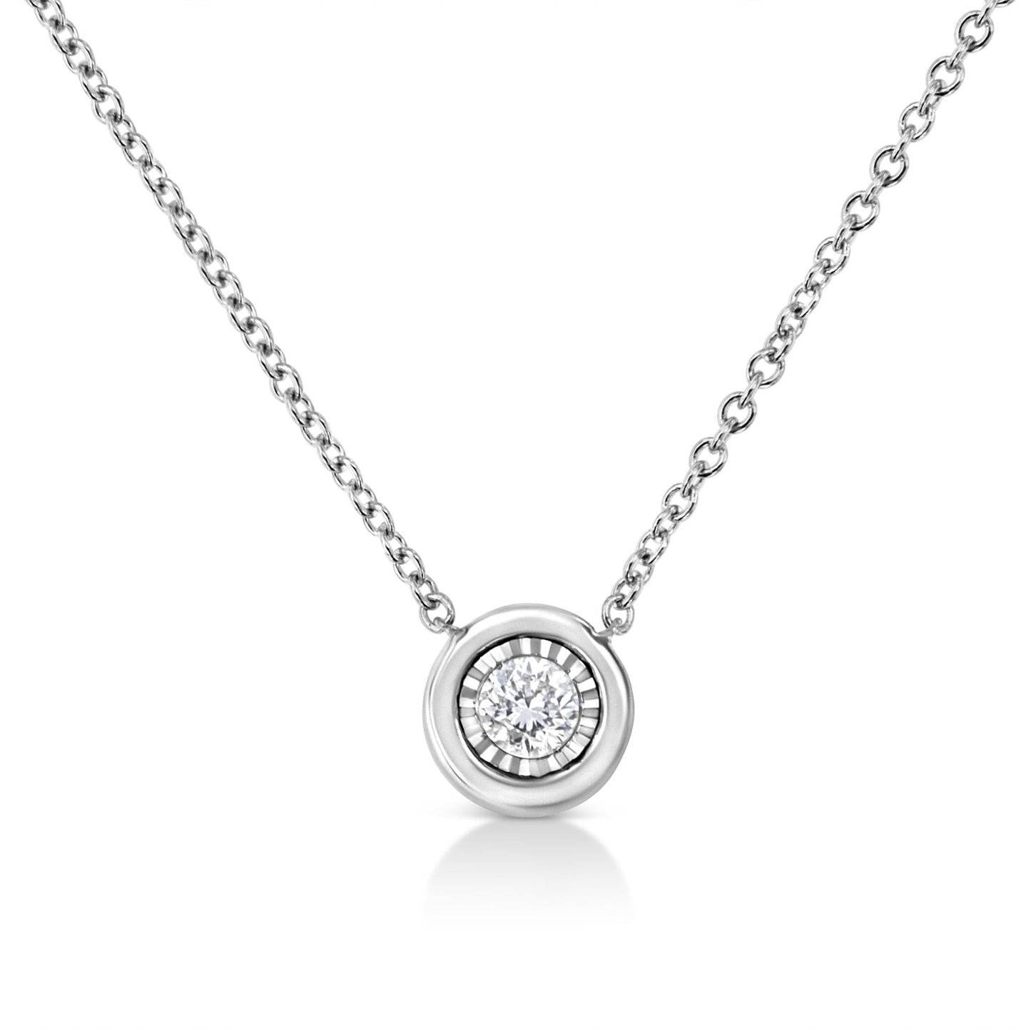 10K White Gold 1/10 Cttw Miracle Set Round-Cut Diamond 18" Pendant Necklace - Choice of Shape-4