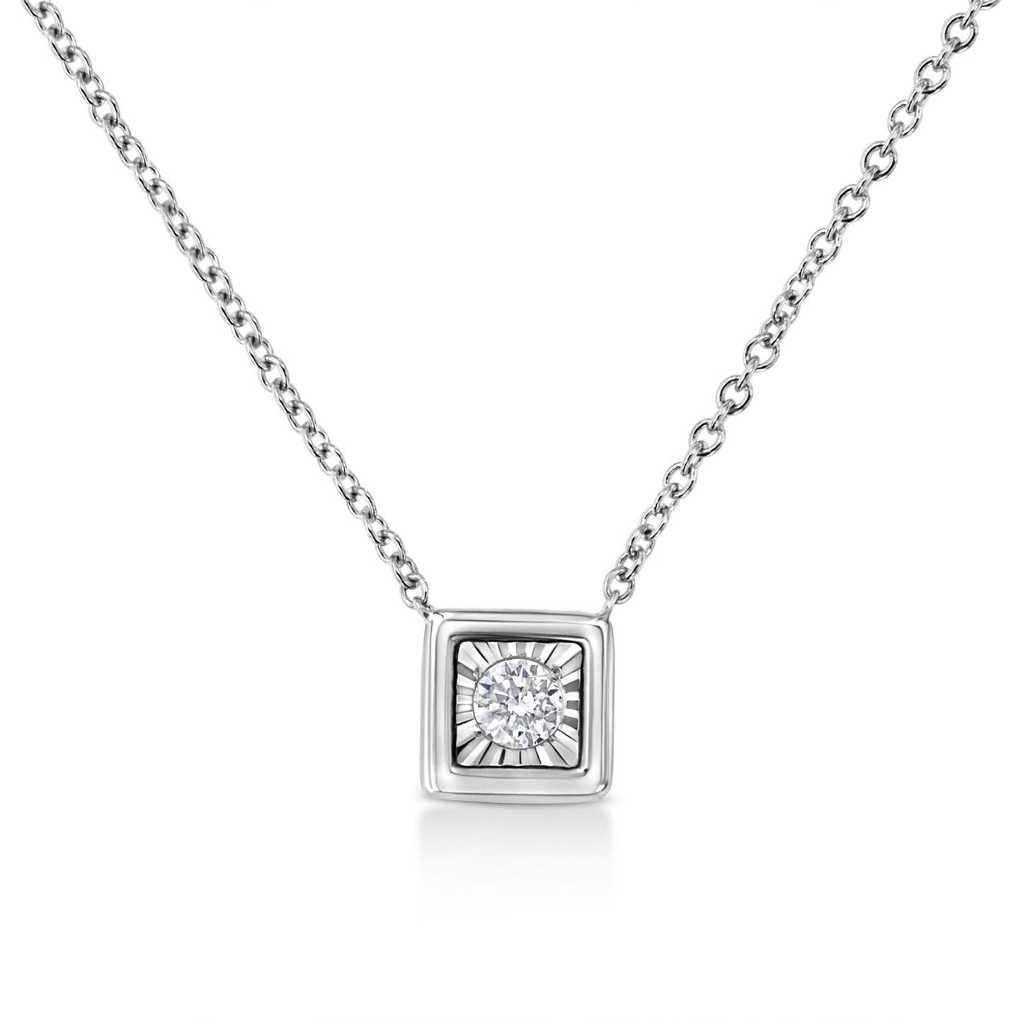 10K White Gold 1/10 Cttw Miracle Set Round-Cut Diamond 18" Pendant Necklace - Choice of Shape-6