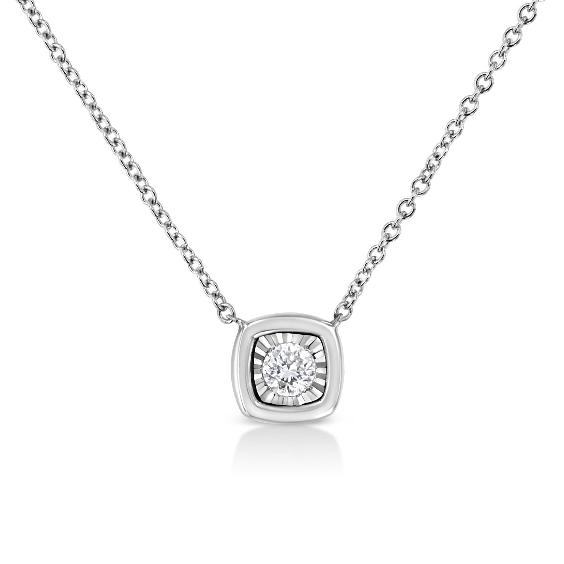 10K White Gold 1/10 Cttw Miracle Set Round-Cut Diamond 18" Pendant Necklace - Choice of Shape-3