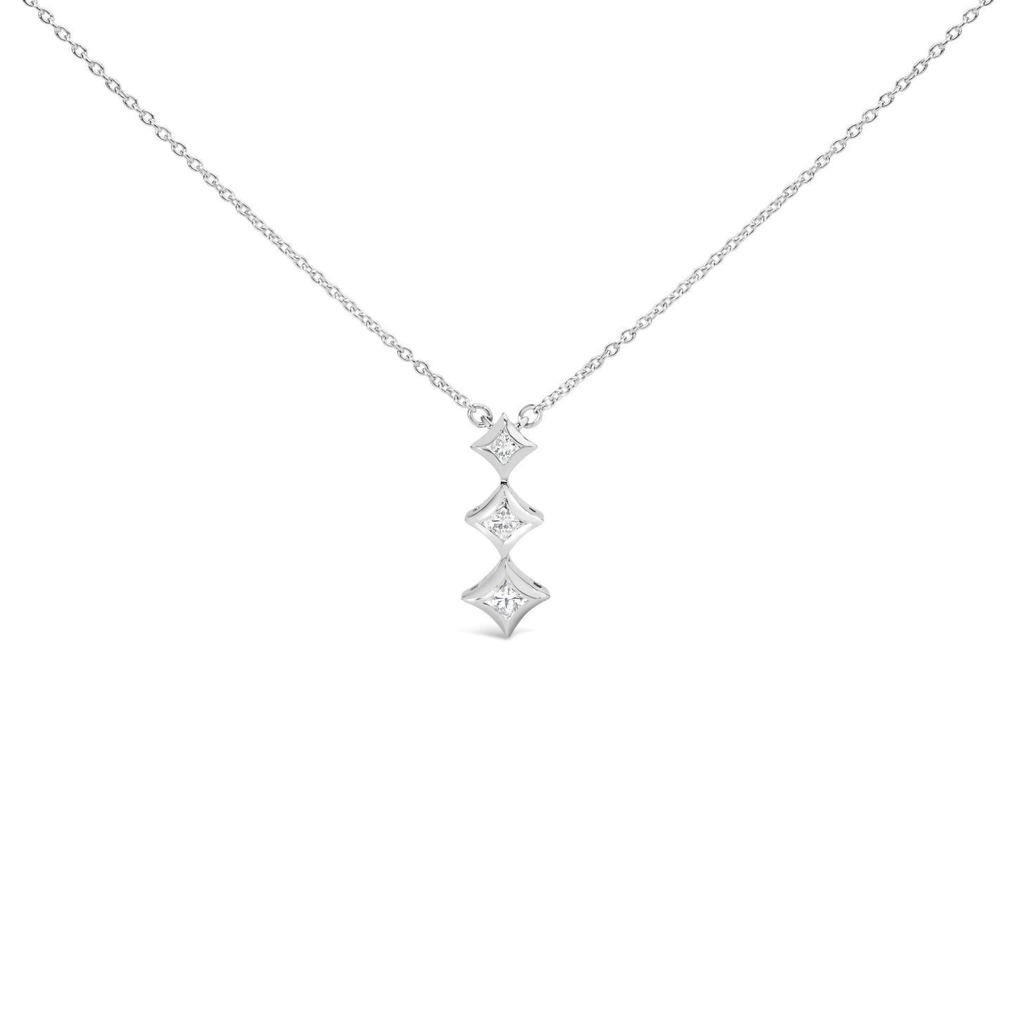 10K Gold 1/5 Cttw Princess Cut Diamond 3 Stone Drop 18" Pendant Necklace (H-I Color, SI2-I1 Clarity)-3