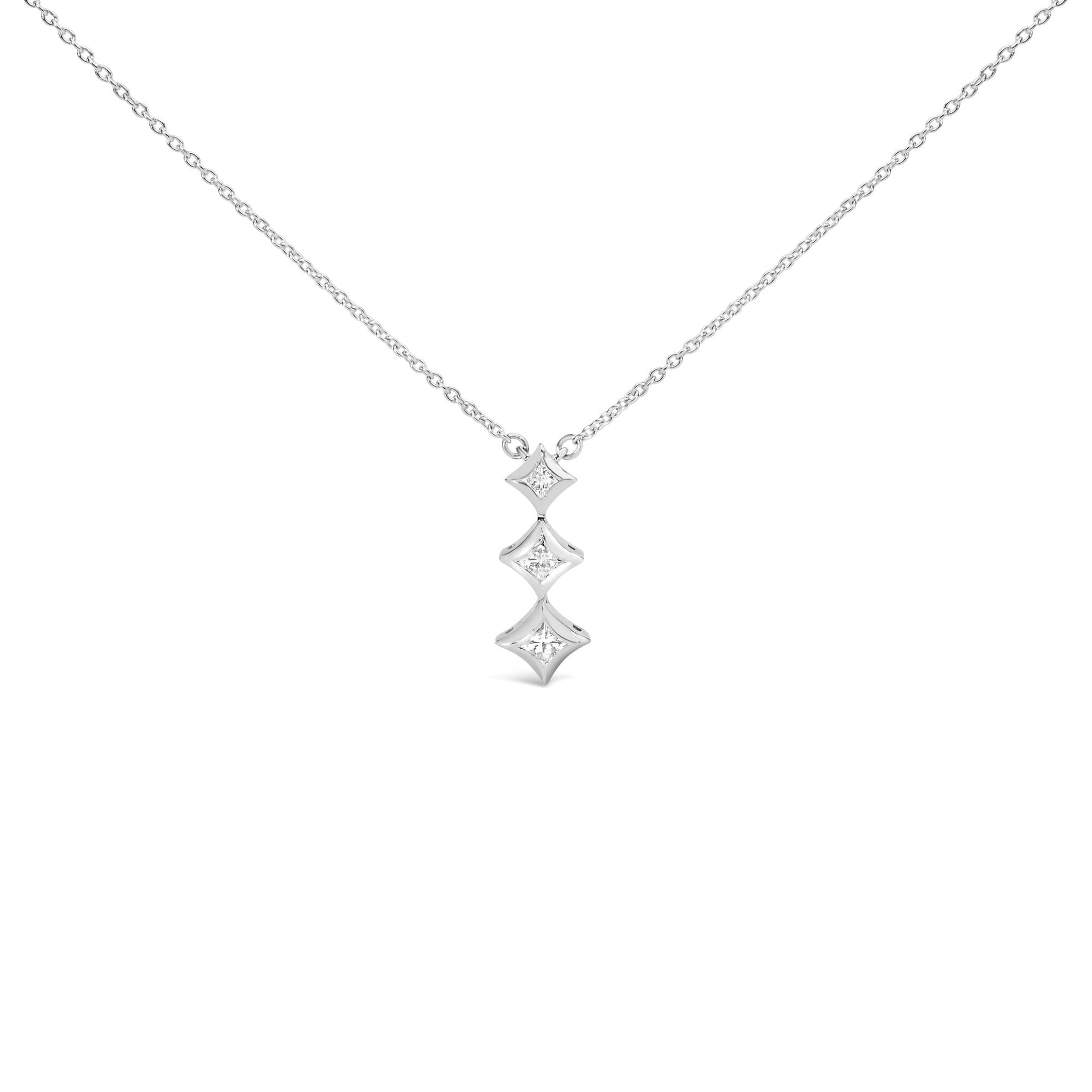 10K Gold 1/5 Cttw Princess Cut Diamond 3 Stone Drop 18" Pendant Necklace (H-I Color, SI2-I1 Clarity)-3
