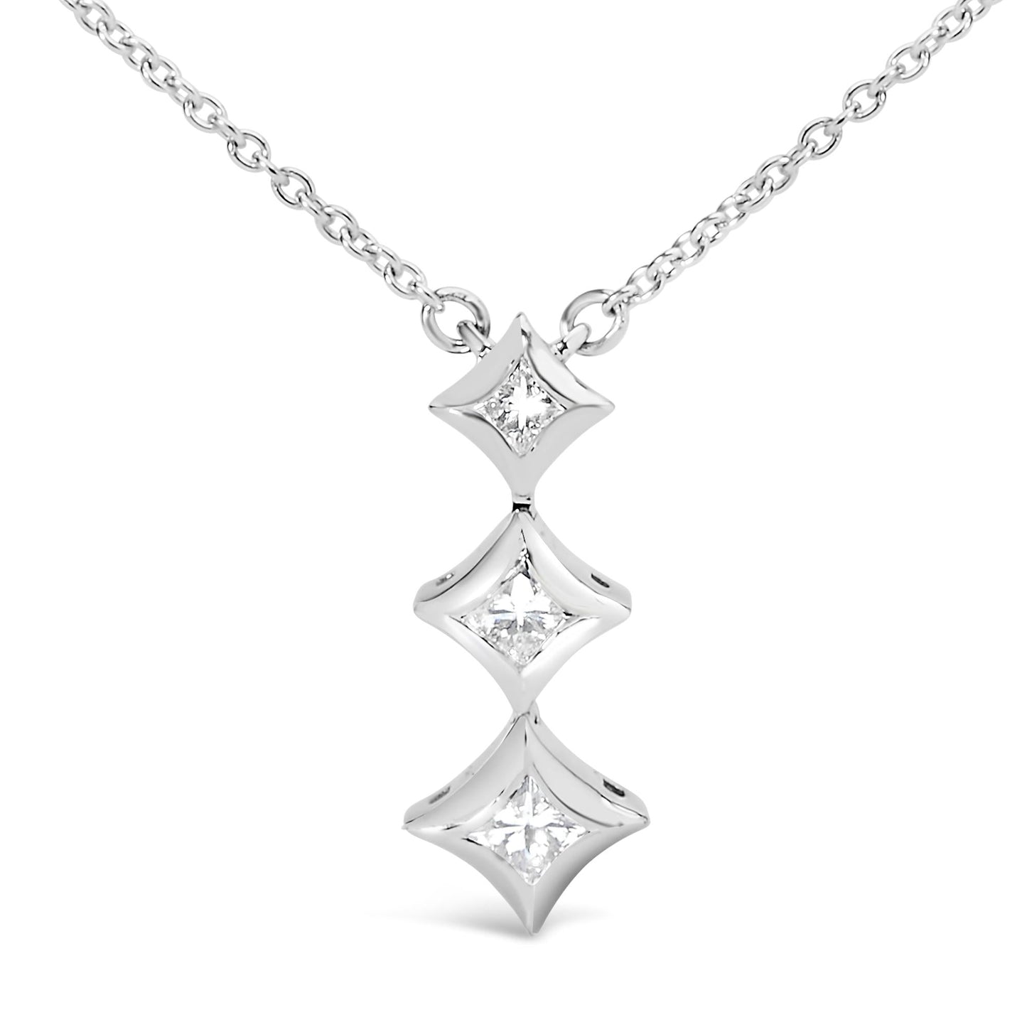 10K Gold 1/5 Cttw Princess Cut Diamond 3 Stone Drop 18" Pendant Necklace (H-I Color, SI2-I1 Clarity)-1