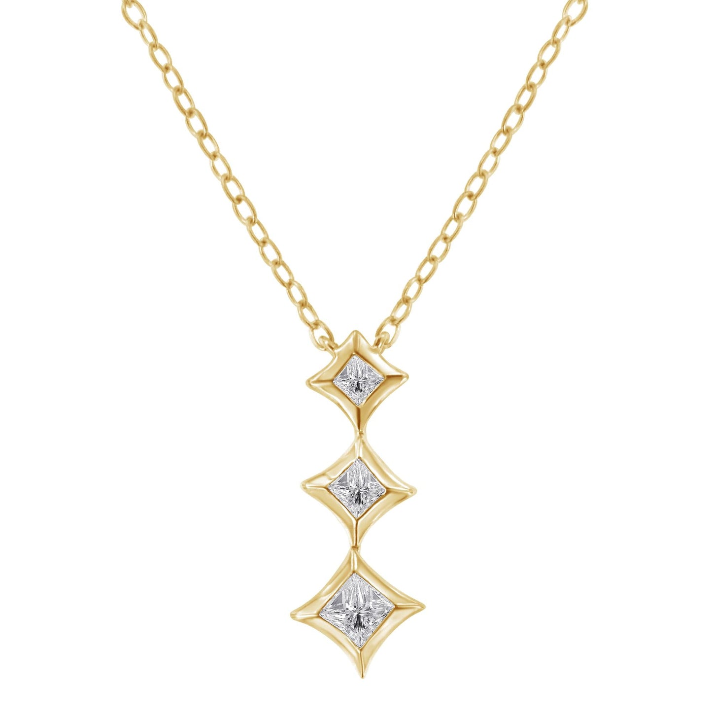 10K Gold 1/5 Cttw Princess Cut Diamond 3 Stone Drop 18" Pendant Necklace (H-I Color, SI2-I1 Clarity)-0