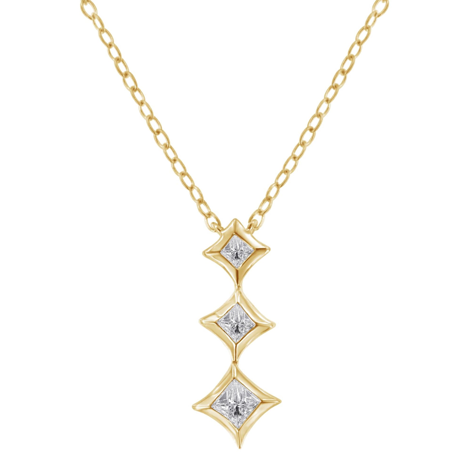 10K Gold 1/5 Cttw Princess Cut Diamond 3 Stone Drop 18" Pendant Necklace (H-I Color, SI2-I1 Clarity)-0
