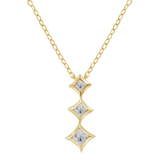10K Gold 1/5 Cttw Princess Cut Diamond 3 Stone Drop 18" Pendant Necklace (H-I Color, SI2-I1 Clarity)-0