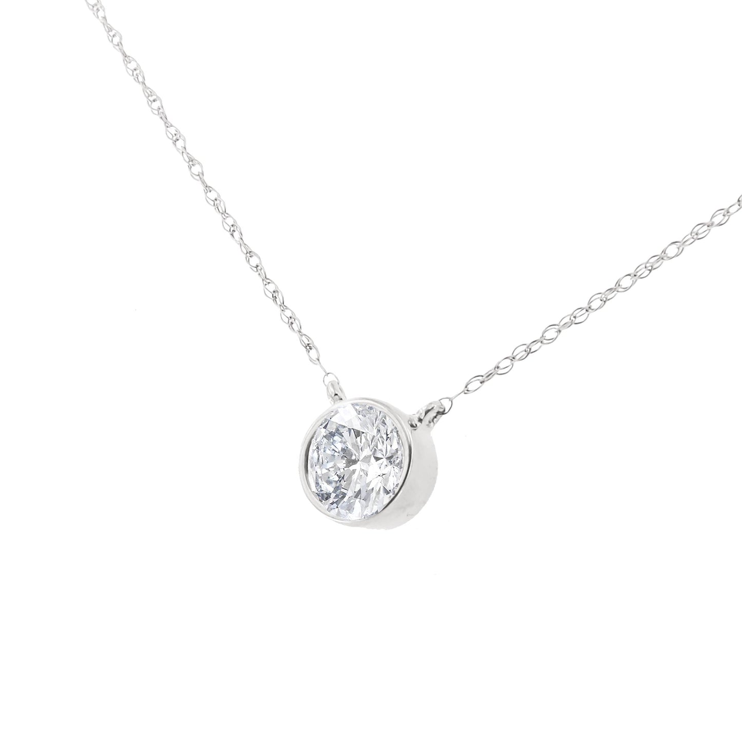 .925 Sterling Silver 1/2 Cttw Diamond Bezel 18" Pendant Necklace (I-J Color, I2-I3 Clarity)-1