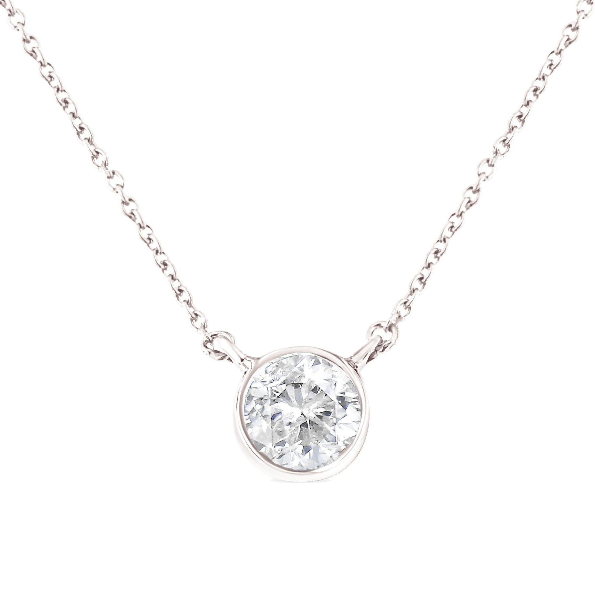.925 Sterling Silver 1/2 Cttw Diamond Bezel 18" Pendant Necklace (I-J Color, I2-I3 Clarity)-0