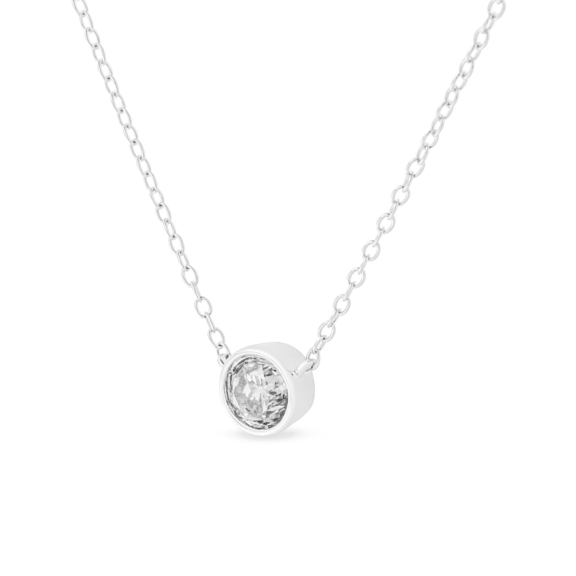 .925 Sterling Silver 1/2 Cttw Diamond Bezel 18" Pendant Necklace (I-J Color, I2-I3 Clarity)-3