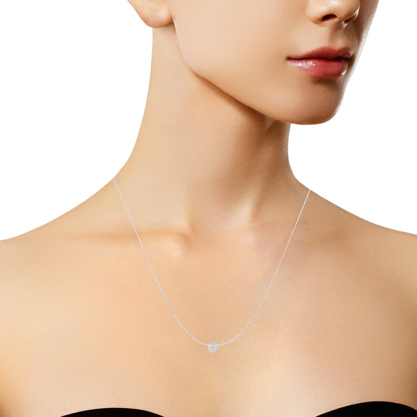 .925 Sterling Silver 1/2 Cttw Diamond Bezel 18" Pendant Necklace (I-J Color, I2-I3 Clarity)-2