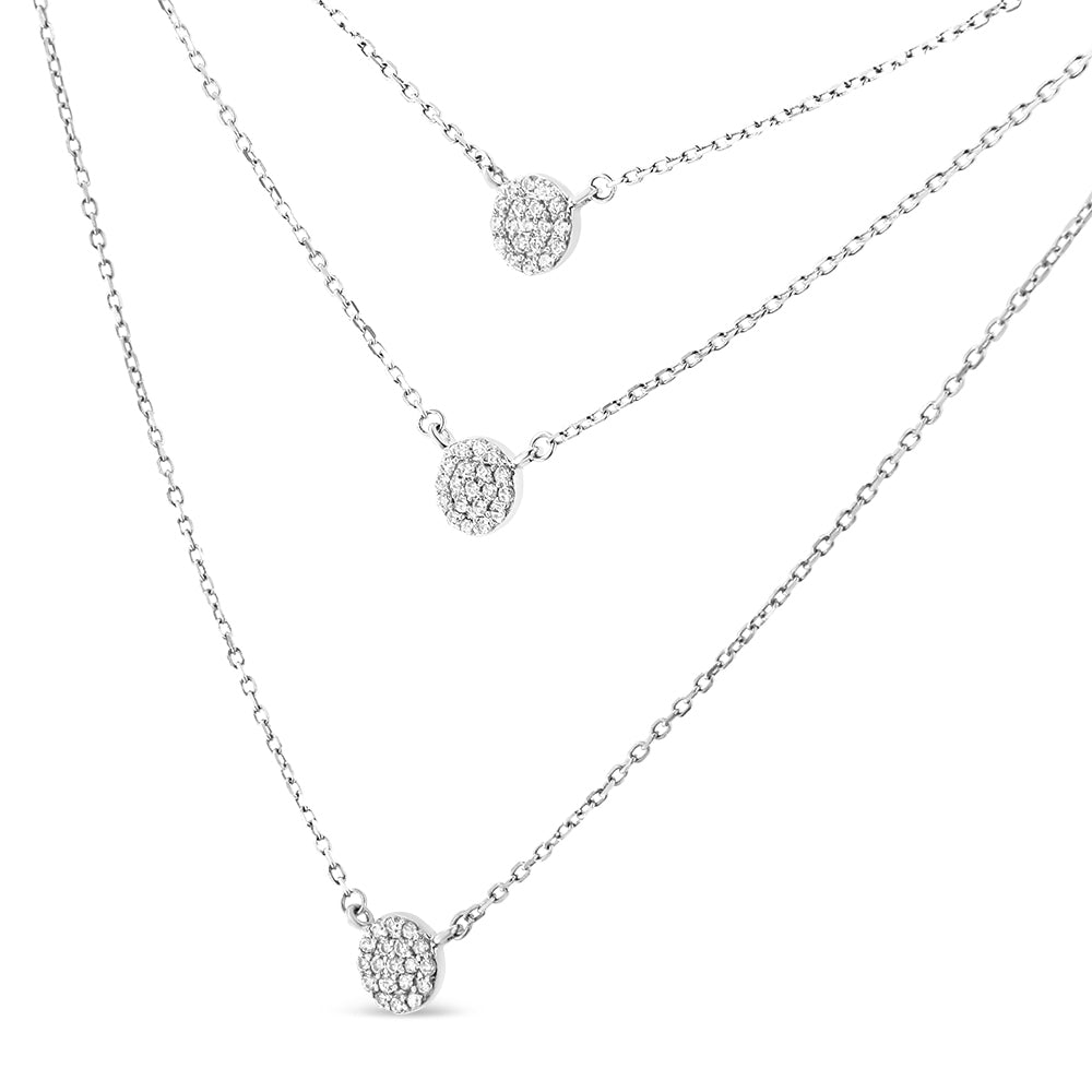 .925 Sterling Silver 1/2 Cttw Round Diamond Medallion Multi-Strand Tri Pendant 18" Necklace (H-I Color, I2-I3 Clarity)-1
