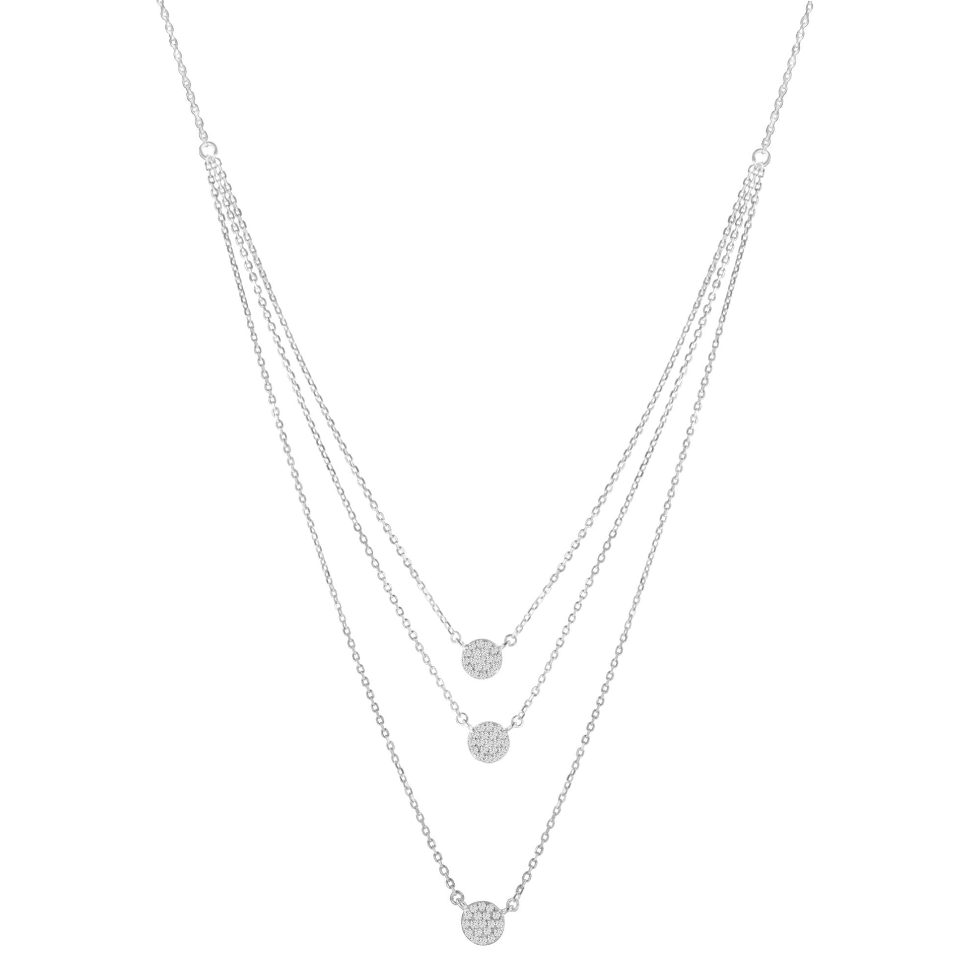 .925 Sterling Silver 1/2 Cttw Round Diamond Medallion Multi-Strand Tri Pendant 18" Necklace (H-I Color, I2-I3 Clarity)-3