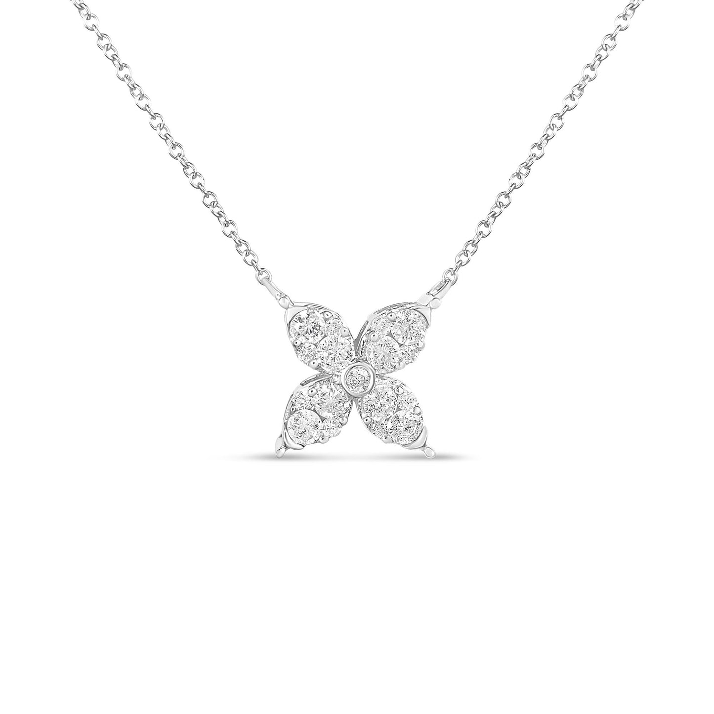 10K White Gold 1/2 Cttw Brilliant Round Diamond Marquise Shaped 4 Leaf Clover Adjustable 16-18" Inch Pendant Necklace (I-J Color, I1-I2 Clarity)-0