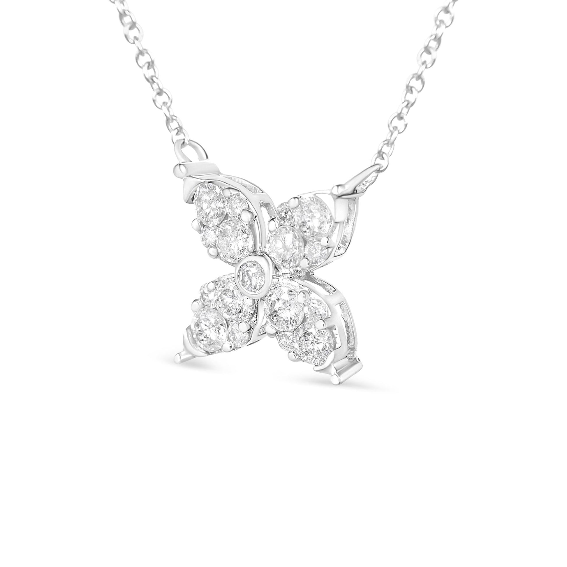 10K White Gold 1/2 Cttw Brilliant Round Diamond Marquise Shaped 4 Leaf Clover Adjustable 16-18" Inch Pendant Necklace (I-J Color, I1-I2 Clarity)-1