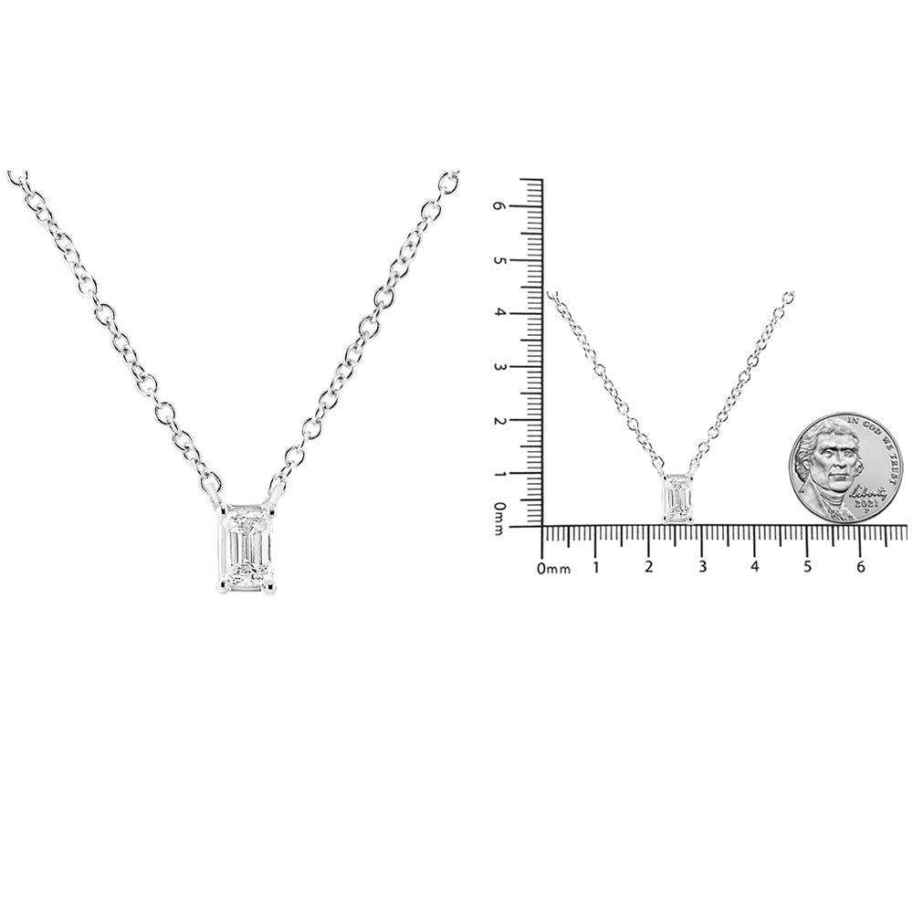 14K White Gold 1/3 Cttw Emerald Shape Solitaire Diamond 18" Pendant Necklace (G-H Color, VS2-SI1 Clarity)-4