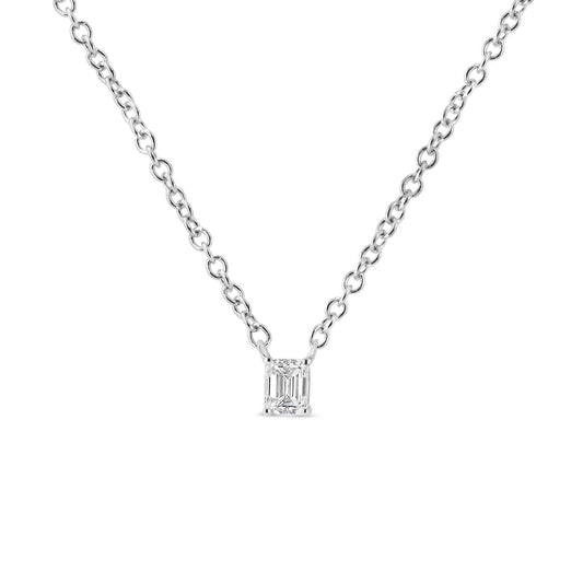 14K White Gold 1/5 Cttw Emerald Shape Solitaire Diamond 18" Pendant Necklace (G-H Color, VS2-SI1 Clarity)-0