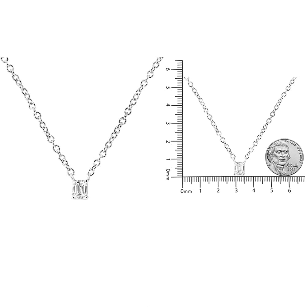 14K White Gold 1/5 Cttw Emerald Shape Solitaire Diamond 18" Pendant Necklace (G-H Color, VS2-SI1 Clarity)-4