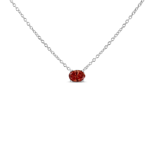 14K White Gold 3/8 Cttw Lab Grown Pink Oval Solitaire Diamond East West 18" Pendant Necklace (Pink Color, VS2-SI1 Clarity)-0