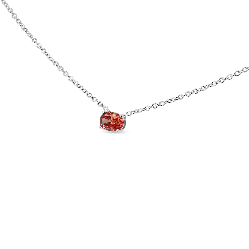 14K White Gold 3/8 Cttw Lab Grown Pink Oval Solitaire Diamond East West 18" Pendant Necklace (Pink Color, VS2-SI1 Clarity)-1