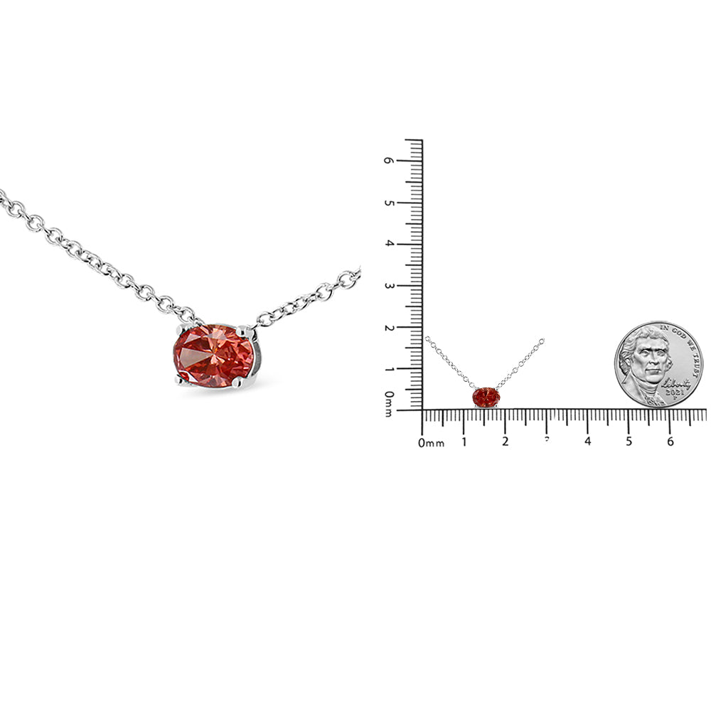 14K White Gold 3/8 Cttw Lab Grown Pink Oval Solitaire Diamond East West 18" Pendant Necklace (Pink Color, VS2-SI1 Clarity)-4