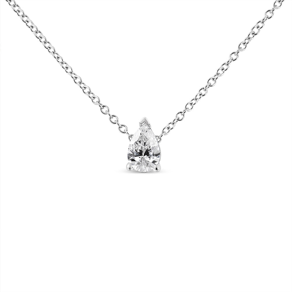 14K White Gold Pear Shape Lab Grown Diamond Solitaire Pendant Necklace (F-G Color, VS2-SI1 Clarity)-1