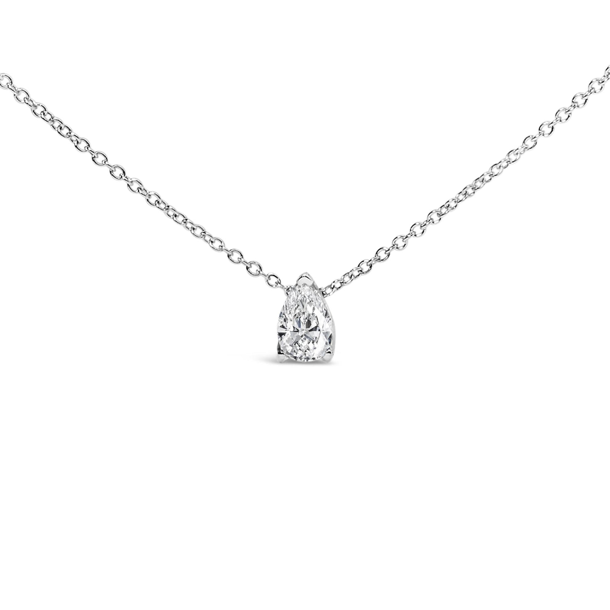 14K White Gold Pear Shape Lab Grown Diamond Solitaire Pendant Necklace (F-G Color, VS2-SI1 Clarity)-2