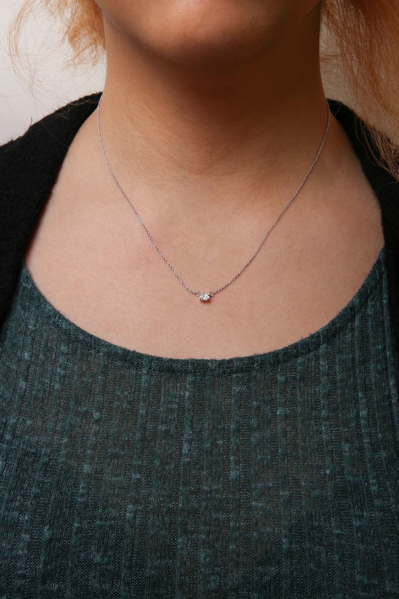 14K White Gold 1/4 Cttw Lab Grown Oval Solitaire Diamond East West 18" Pendant Necklace (G-H Color, VS2-SI1 Clarity)-2