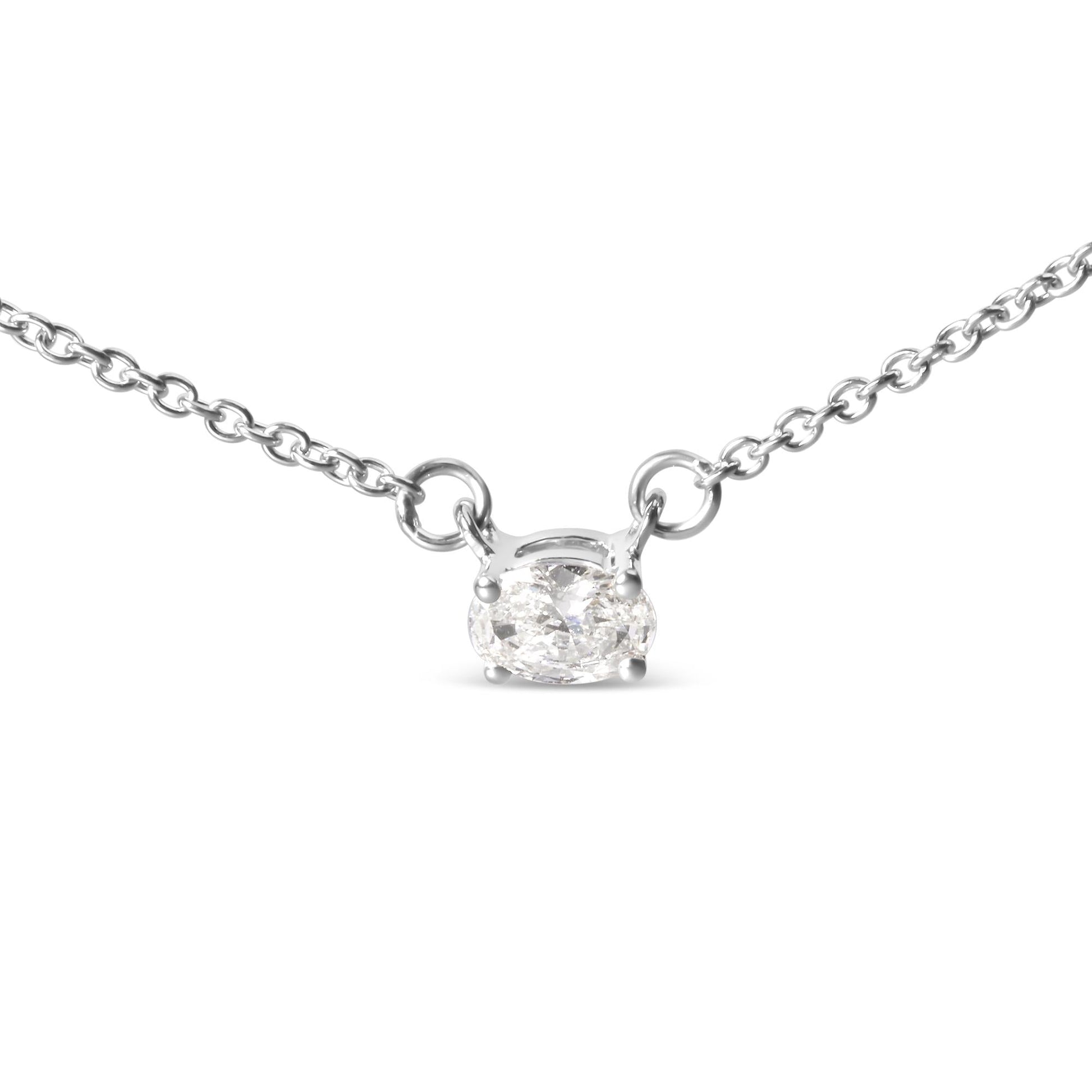 14K White Gold 1/4 Cttw Lab Grown Oval Solitaire Diamond East West 18" Pendant Necklace (G-H Color, VS2-SI1 Clarity)-3