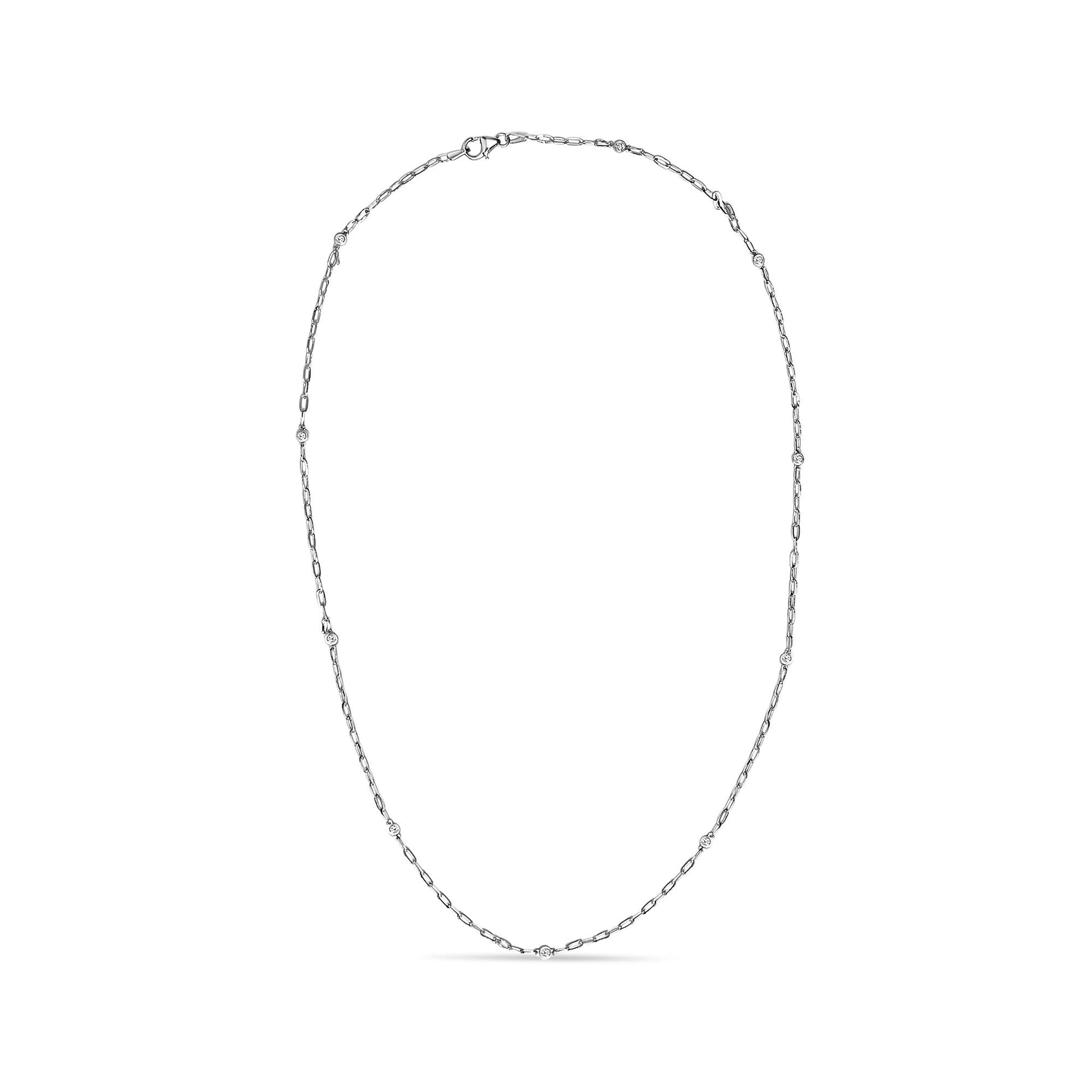 14K White Gold Bezel Set 1.00 Cttw Diamond 11 Station Necklace-0
