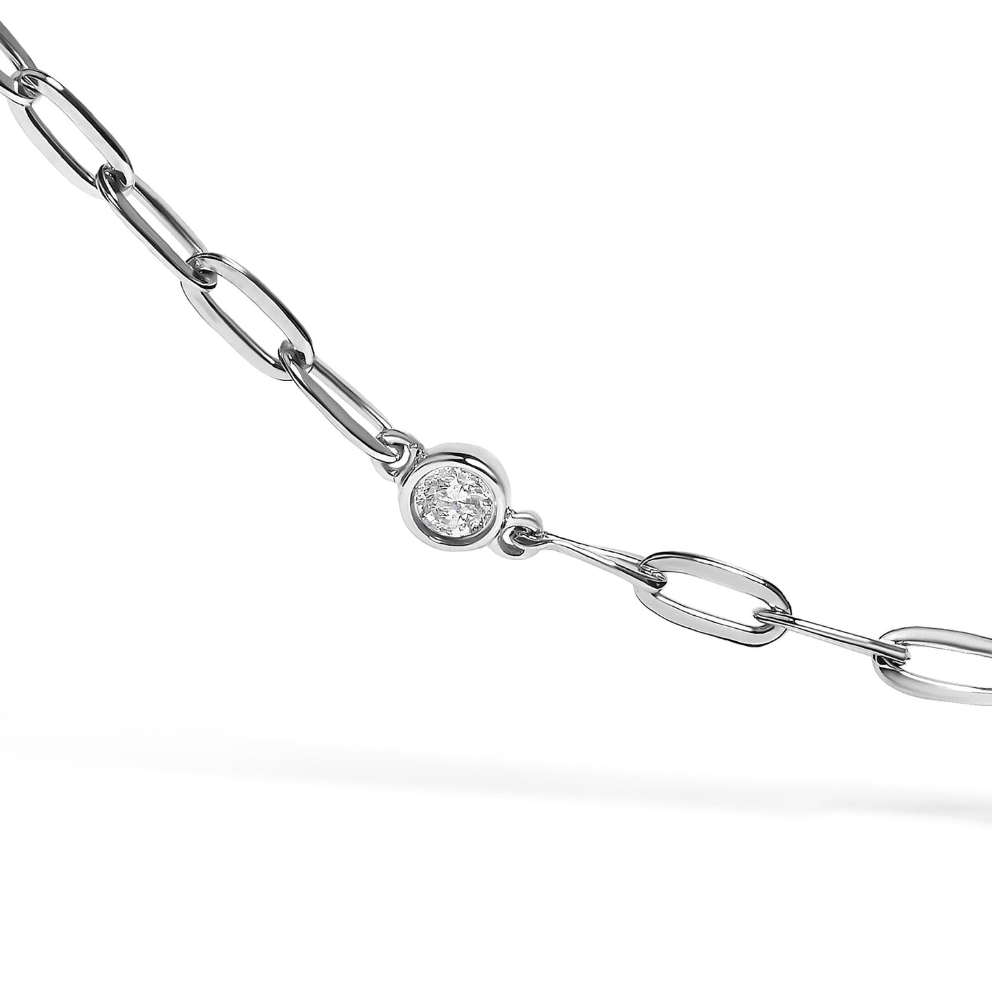 14K White Gold Bezel Set 1.00 Cttw Diamond 11 Station Necklace-1