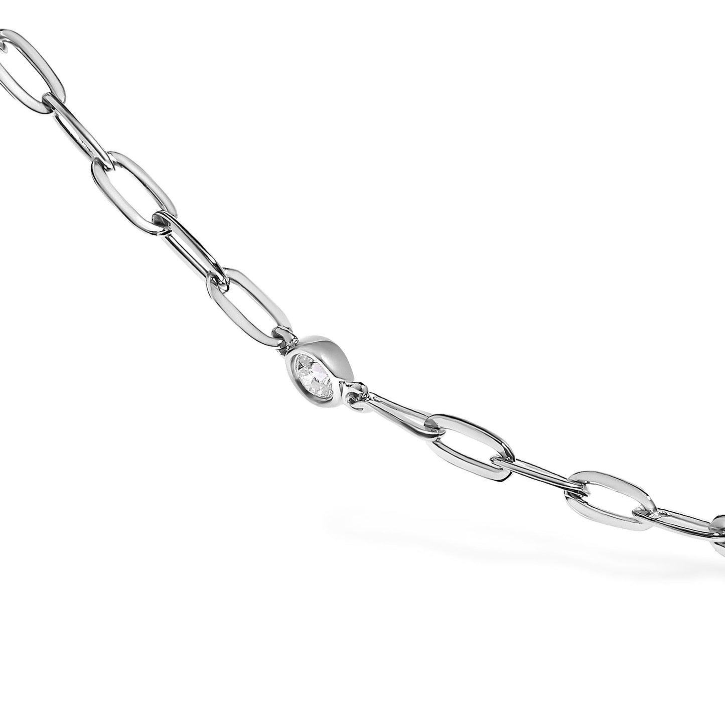 14K White Gold Bezel Set 1.00 Cttw Diamond 11 Station Necklace-3