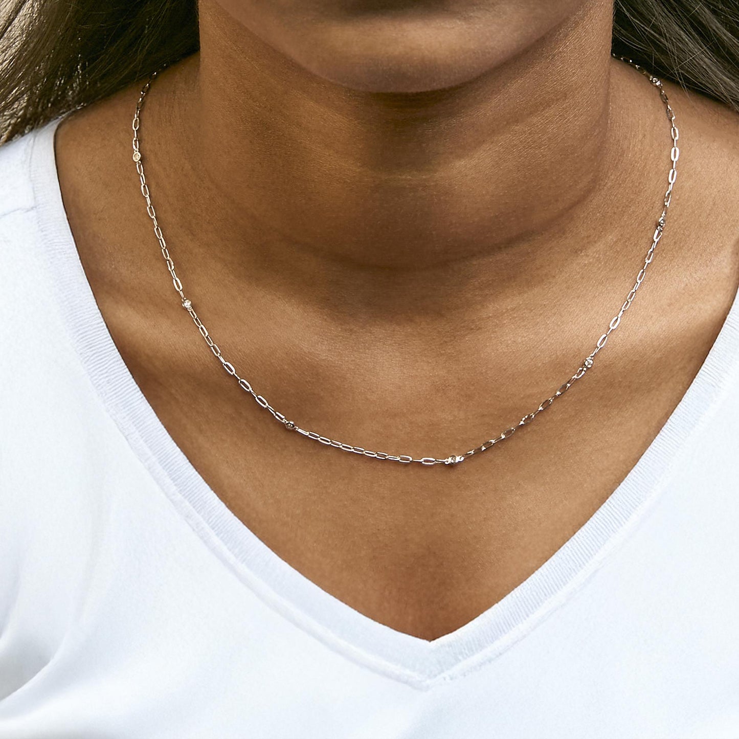 14K White Gold Bezel Set 1.00 Cttw Diamond 11 Station Necklace-2