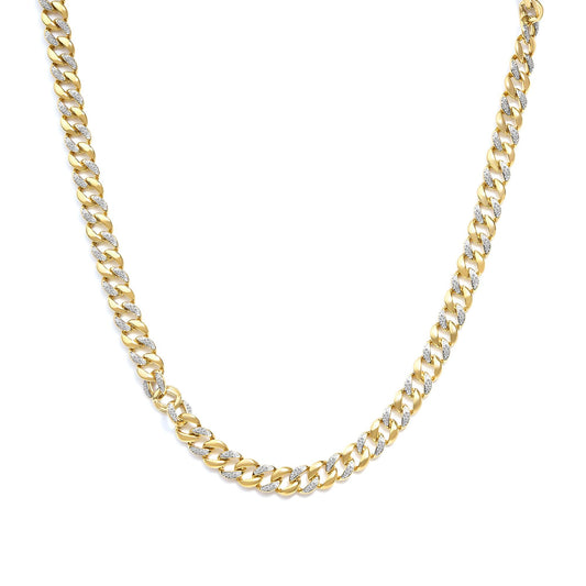 14K Yellow Gold Plated .925 Sterling Silver 1.0 Cttw Diamond Cuban Link Necklace (I-J Color, I3 Clarity) - 18" Inches-0