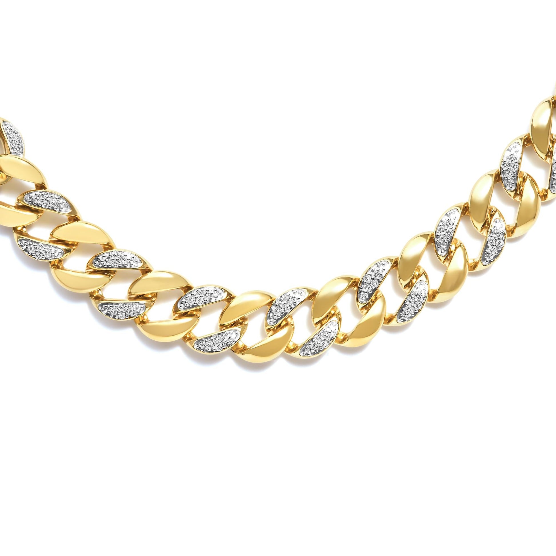 14K Yellow Gold Plated .925 Sterling Silver 1.0 Cttw Diamond Cuban Link Necklace (I-J Color, I3 Clarity) - 18" Inches-1