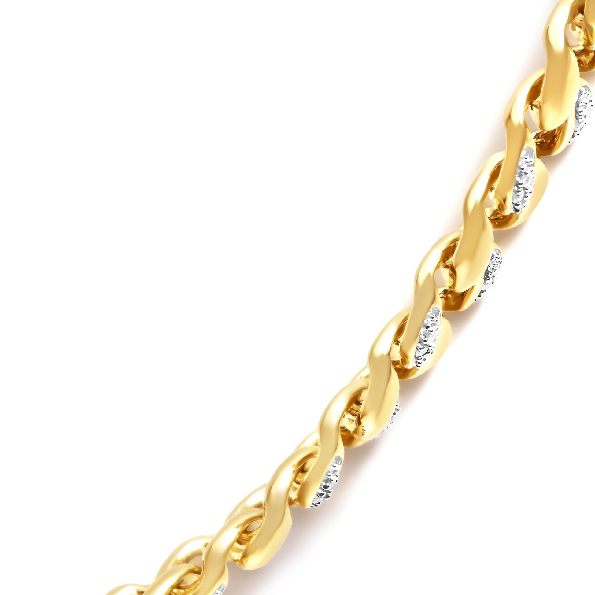 14K Yellow Gold Plated .925 Sterling Silver 1.0 Cttw Diamond Cuban Link Necklace (I-J Color, I3 Clarity) - 18" Inches-3