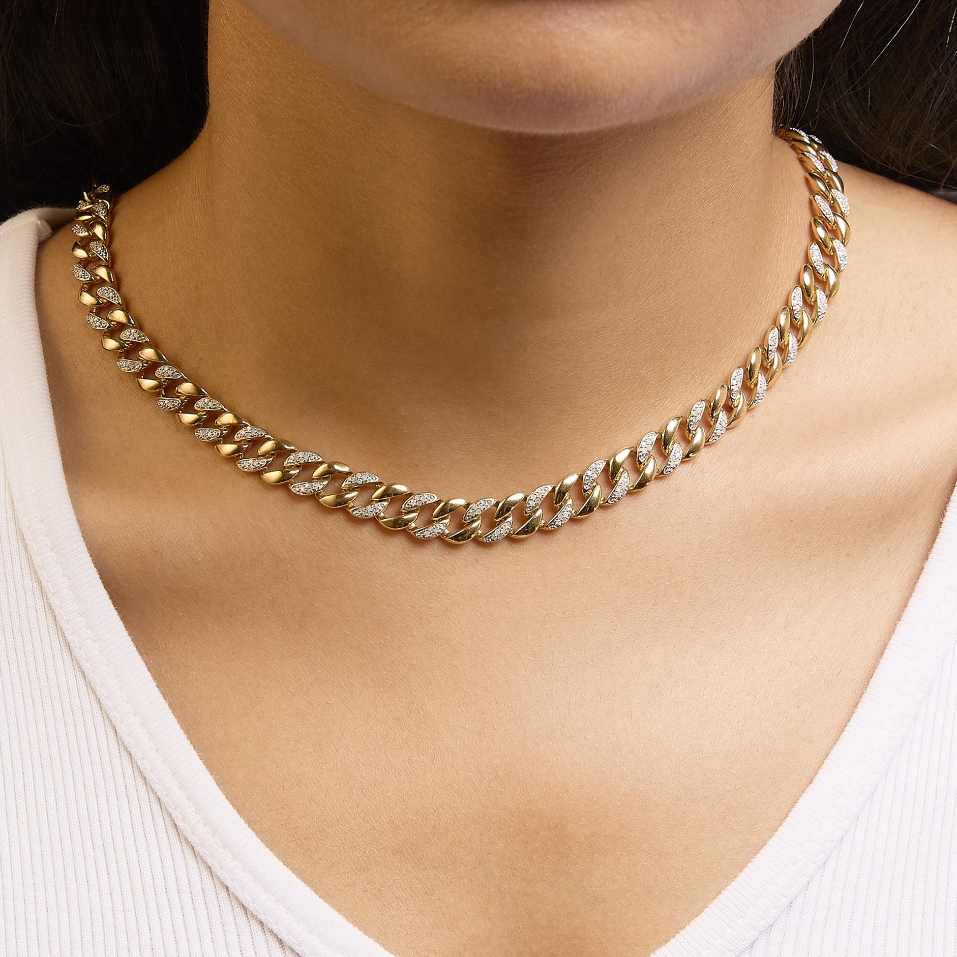 14K Yellow Gold Plated .925 Sterling Silver 1.0 Cttw Diamond Cuban Link Necklace (I-J Color, I3 Clarity) - 18" Inches-2