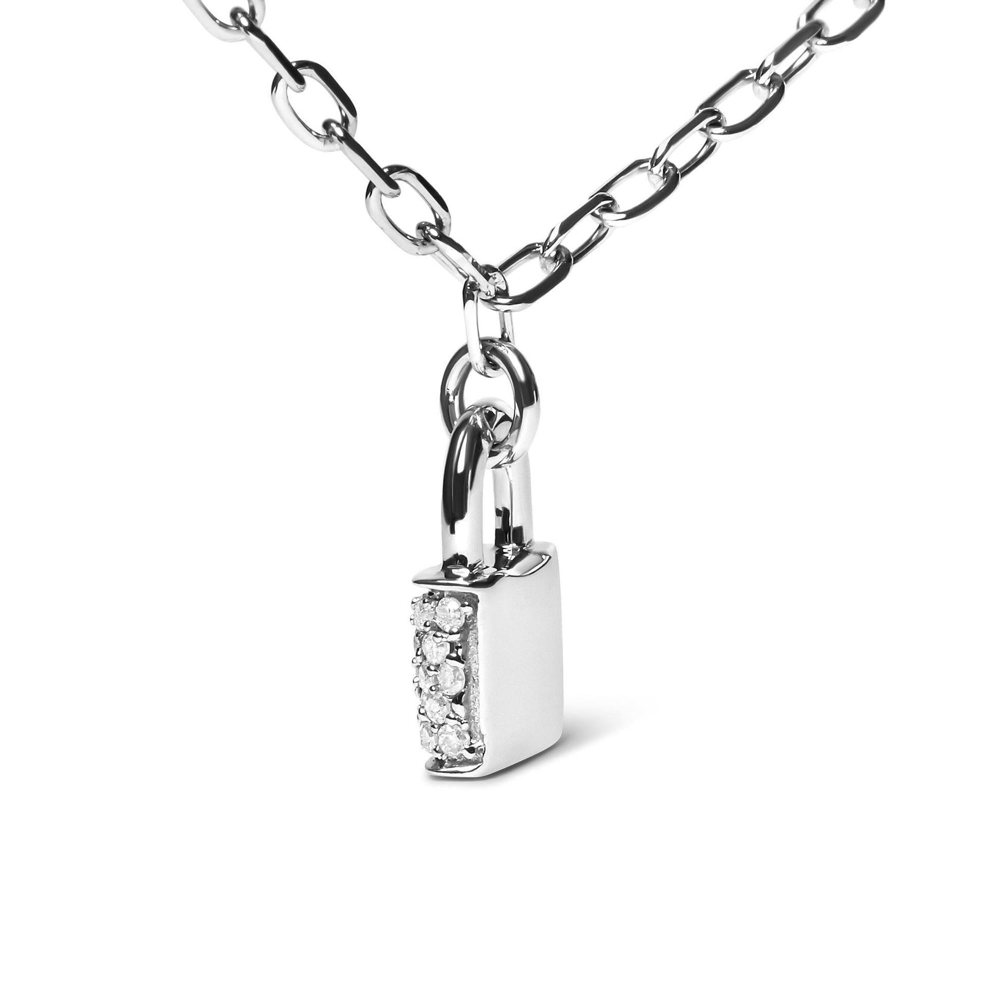 .925 Sterling Silver 1/4 Cttw Diamond Lock Pendant Necklace with Paperclip Chain (H-I Color, SI2-I1 Clarity)-3