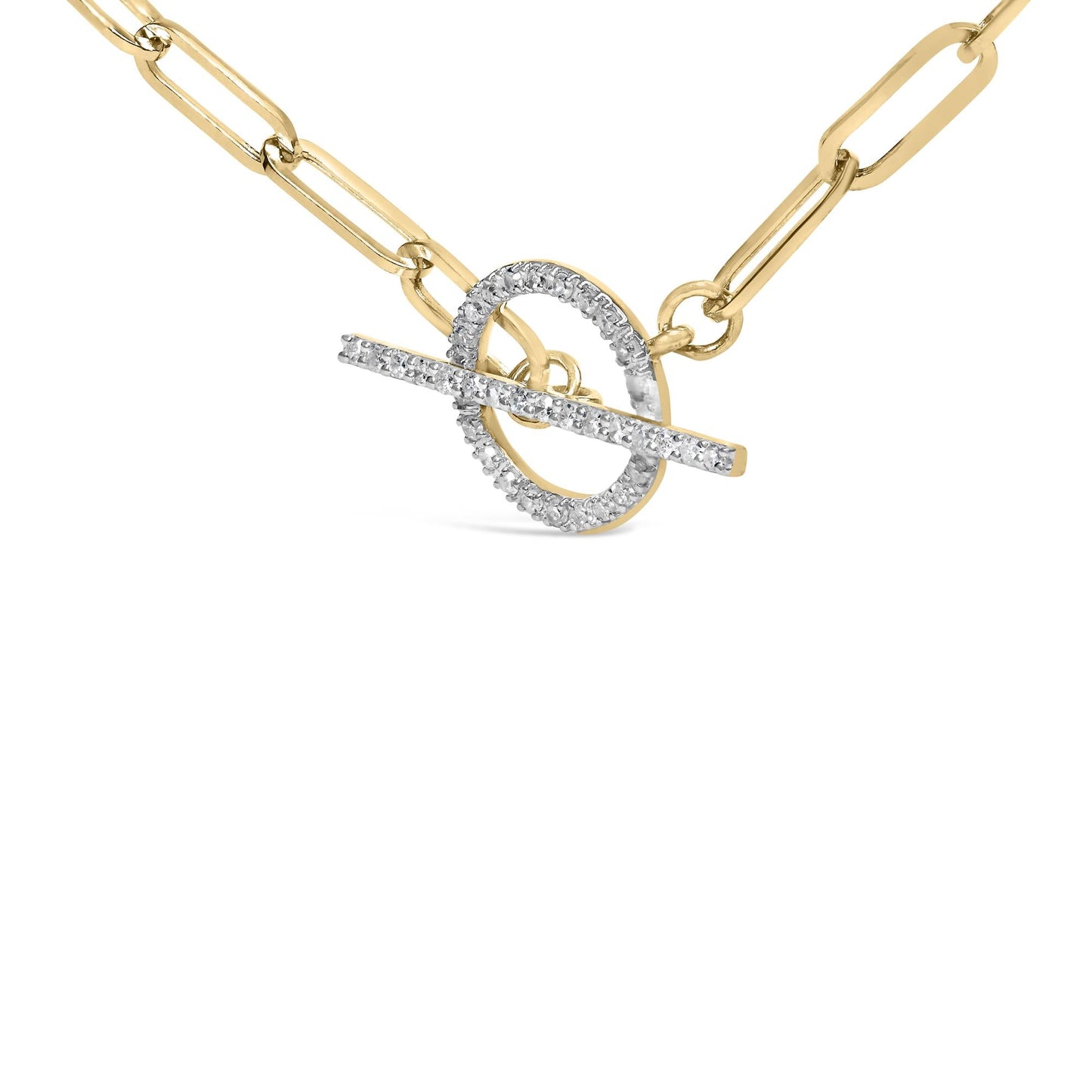 14KT Yellow Gold 1/4 Cttw Diamond  Toggle Clasp Paperclip Link Necklace (I-J Color, I1-I2 Clarity) - 18" Inches-3
