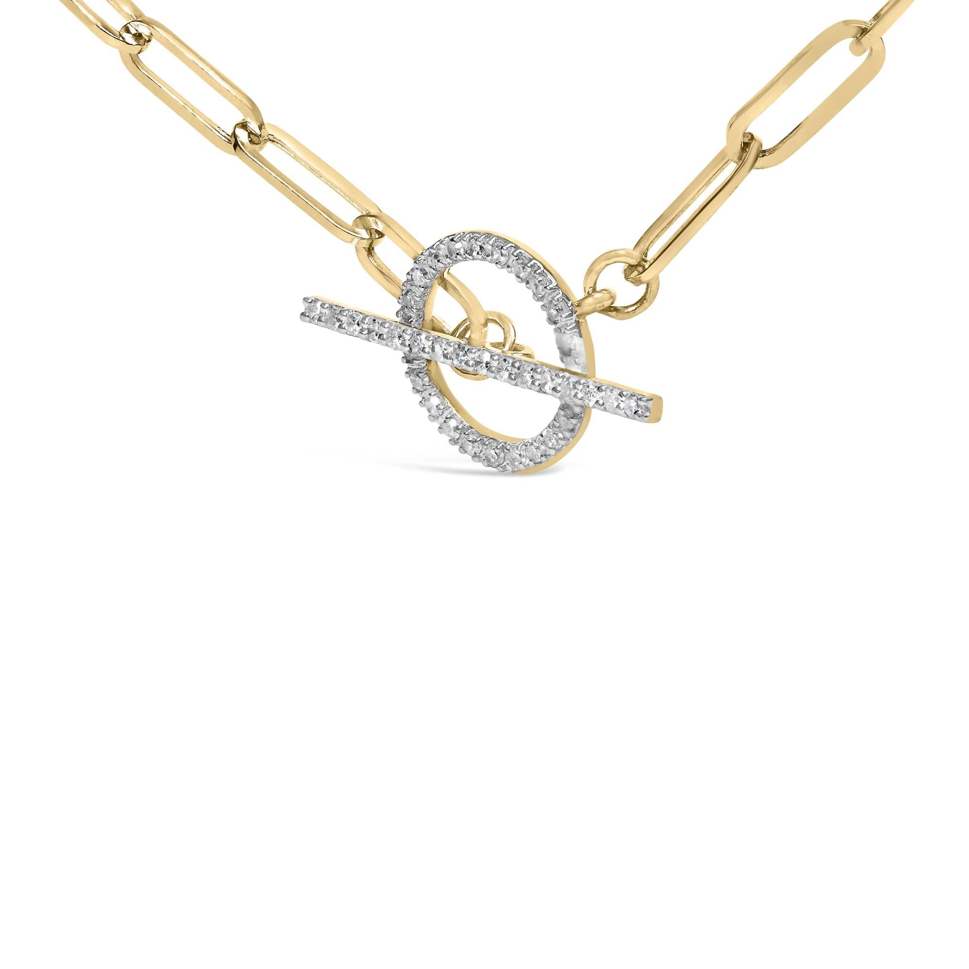14KT Yellow Gold 1/4 Cttw Diamond  Toggle Clasp Paperclip Link Necklace (I-J Color, I1-I2 Clarity) - 18" Inches-3