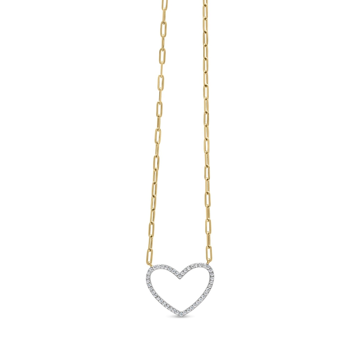 14K Yellow Gold Plated .925 Sterling Silver 1/4 Cttw Diamond Open Heart with Paperclip Chain Pendant Necklace (I-J Color, I2-I3 Clarity) - 18" Inches-1