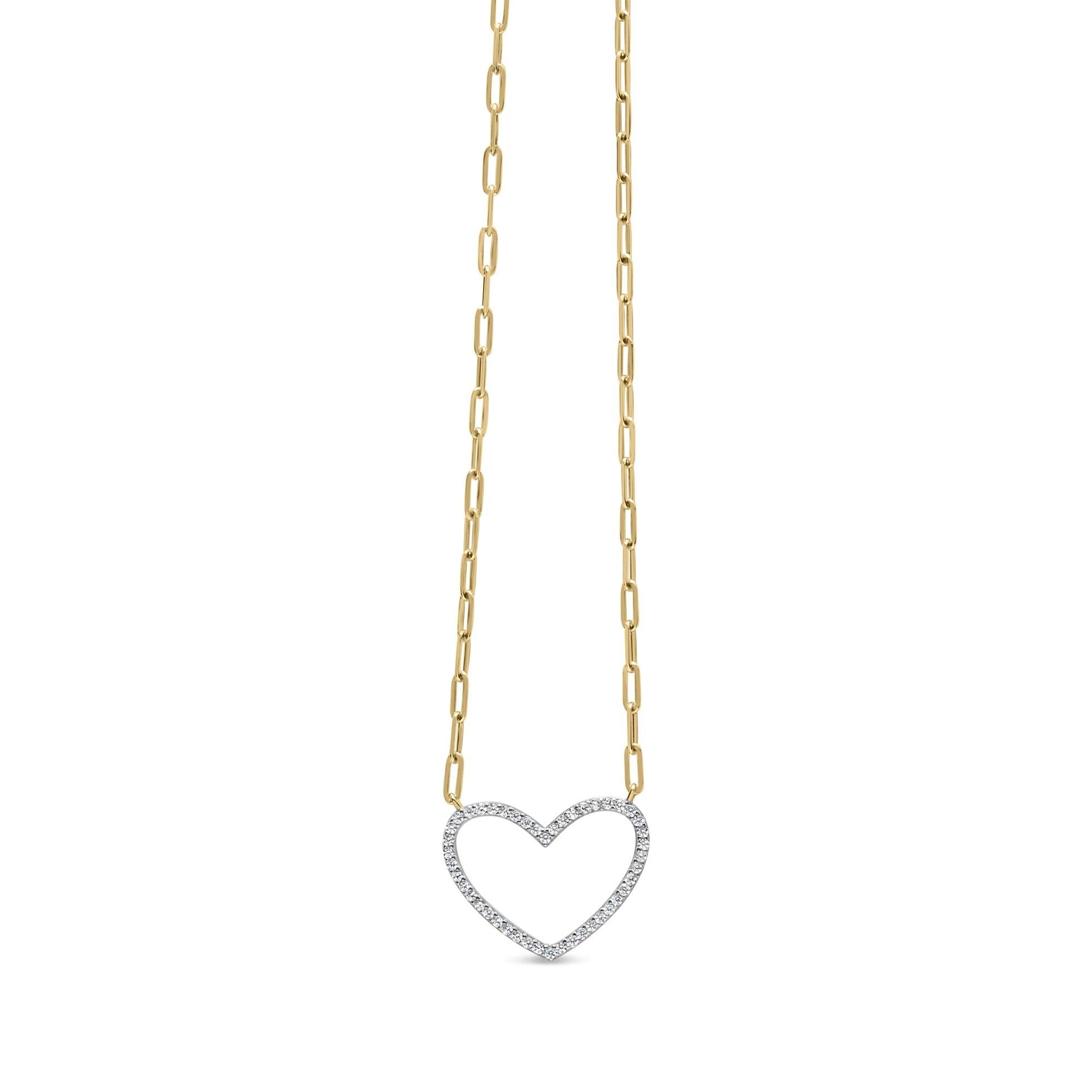 14K Yellow Gold Plated .925 Sterling Silver 1/4 Cttw Diamond Open Heart with Paperclip Chain Pendant Necklace (I-J Color, I2-I3 Clarity) - 18" Inches-1